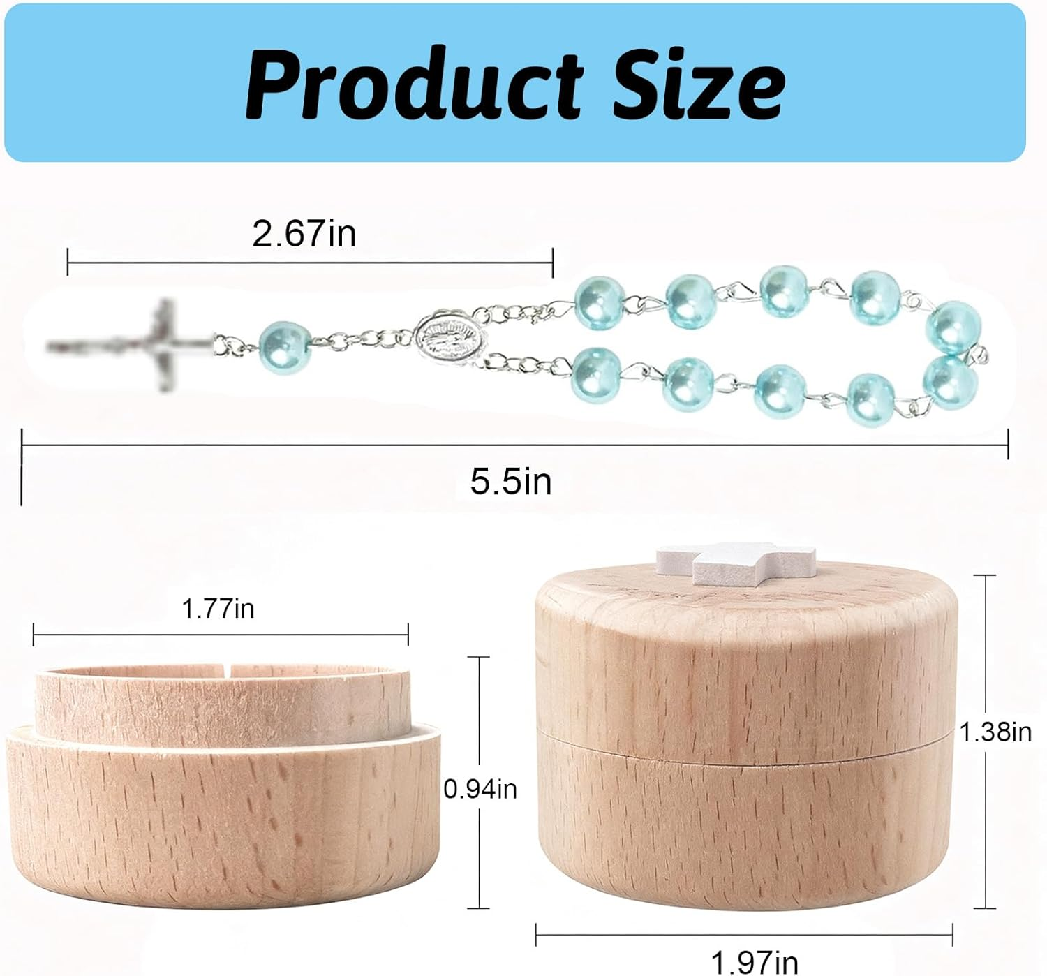 Surnavik Baby'S First Rosary Set - Deluxe Keepsake Memory Box with Pearlized Rosary Bracelet | Catholic Baptism Christening Newborns & Infants (Blue) - White image number 1