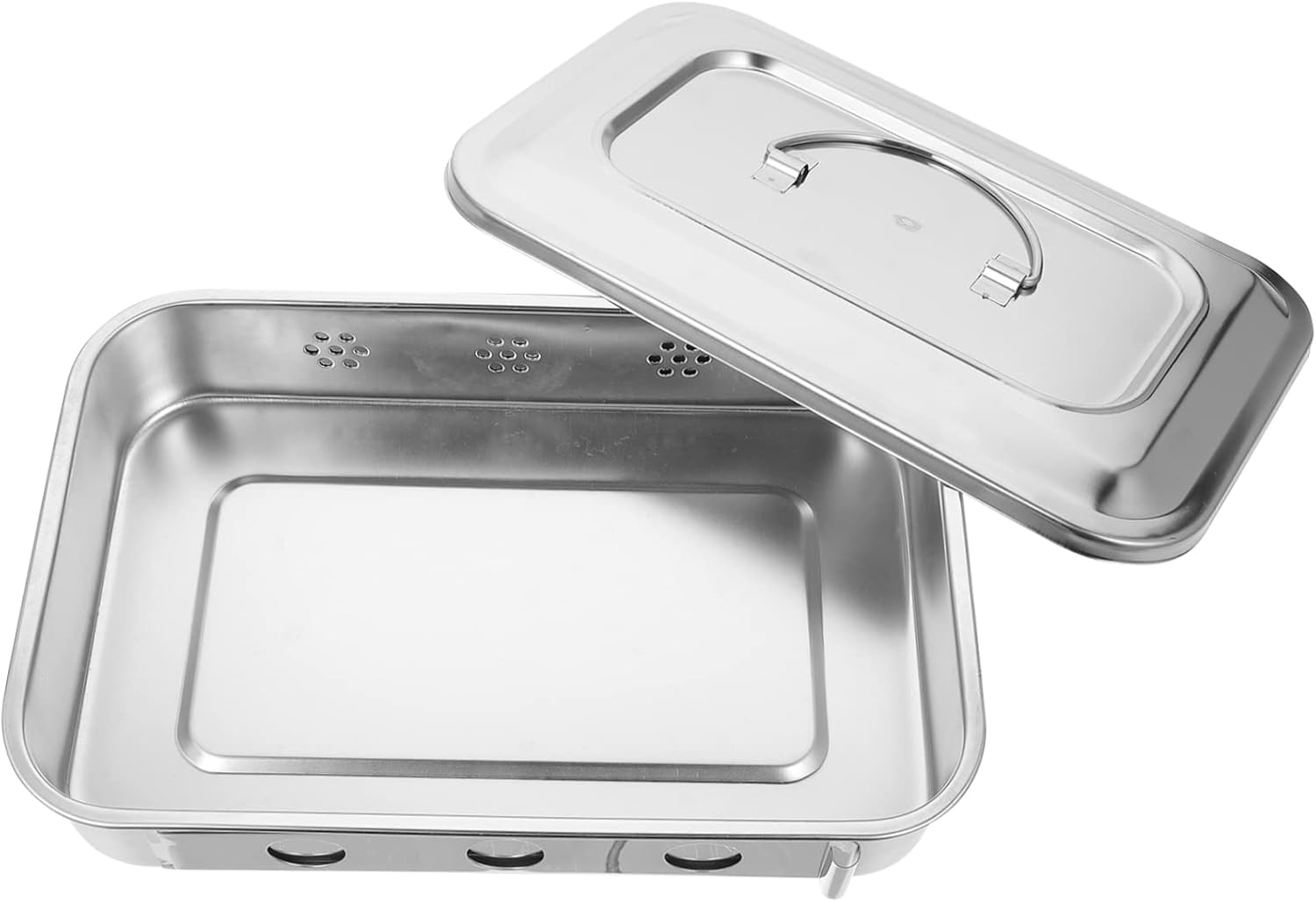 SAFIGLE Bottle Sterilizer Box Square Lid Stainless Steel Thermometer Sterilization Box Silver Tray image number 1