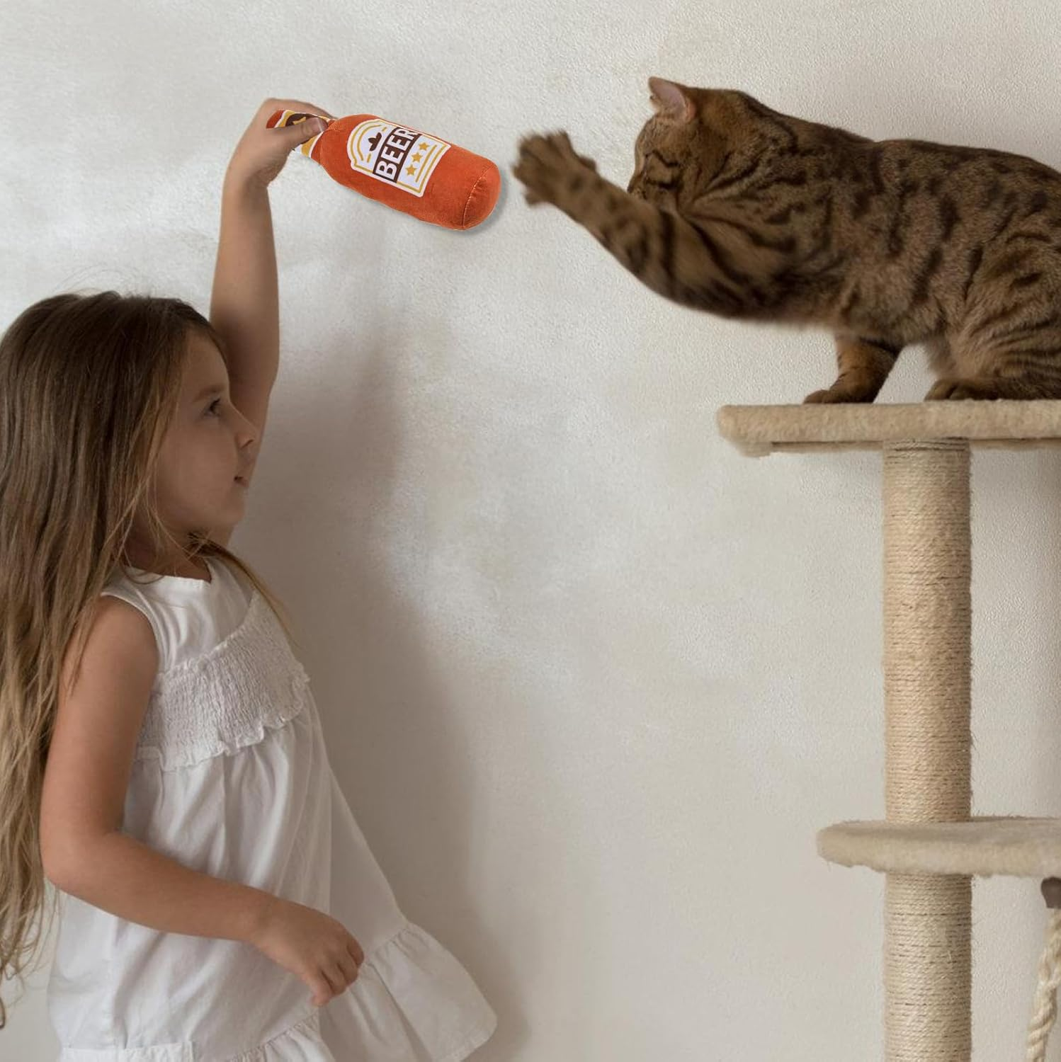 HOMURY Pack of 3 Plush Dog Toy, Squeaky Soft Beer Bottle Cat Toys with Catnip Paper, Plush Beer Bottle Toy, Chew Toy for Cats and Dogs image number 3