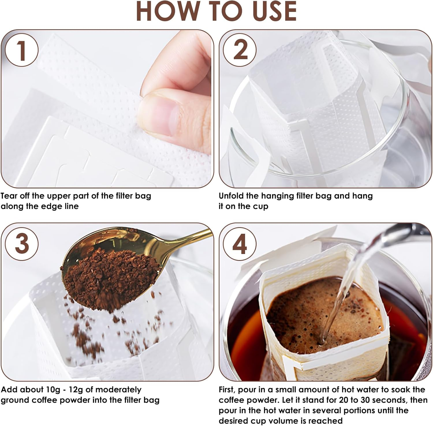 150 Pcs Portable Coffee Filter Paper, Disposable Hand-Poured Hanging Ear Coffee Filters, Portable & Mess Free Design for Travel Camping Home Office Daily Brewing image number 5