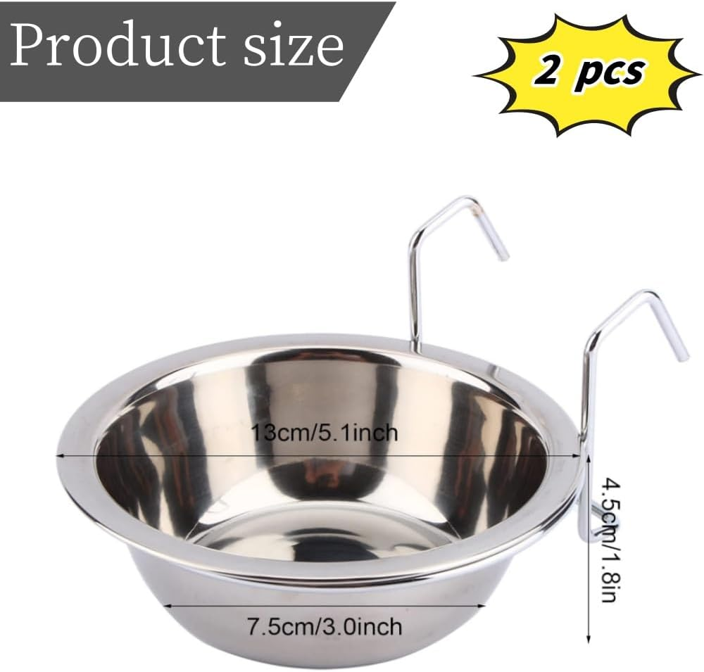 Set of 2 Stainless Steel Kennel Water Bowl Hanging, Crate Hanging Pet Bowls for Food and Water Dog Crate Water Bowl Dog Dish Feeder Food Holder No Spill image number 2