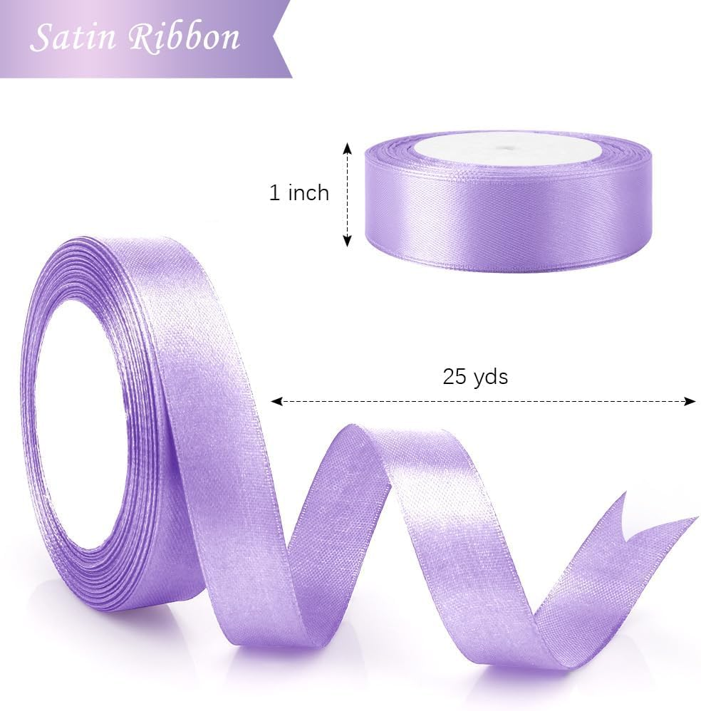 Light Purple Ribbon, 2.5Cm X 25 Yards Ribbon, Light Purple Satin Ribbon for Wedding Flower Arrangement and Birthday Party Decorations image number 4