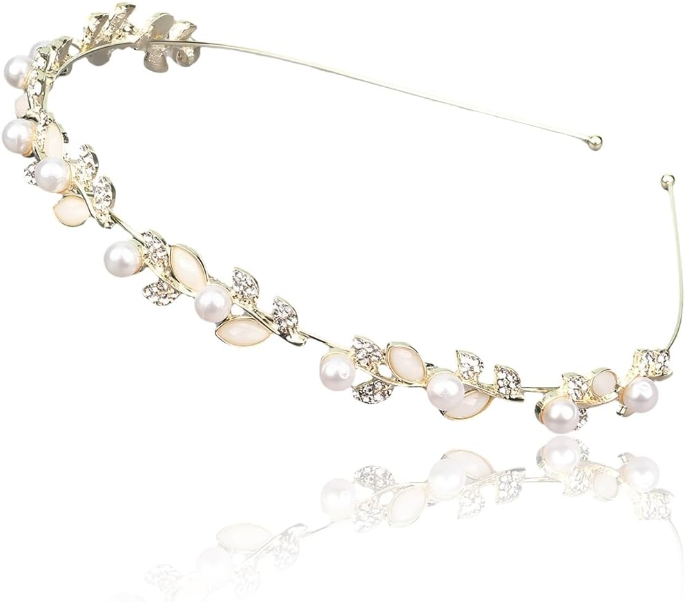 WUSJCOF Bridal Headband Wedding Hair Band Faux Pearl Rhinestone Hair Crown Crystal Pearl Bridal Tiara Hair Bands Elegant Accessories