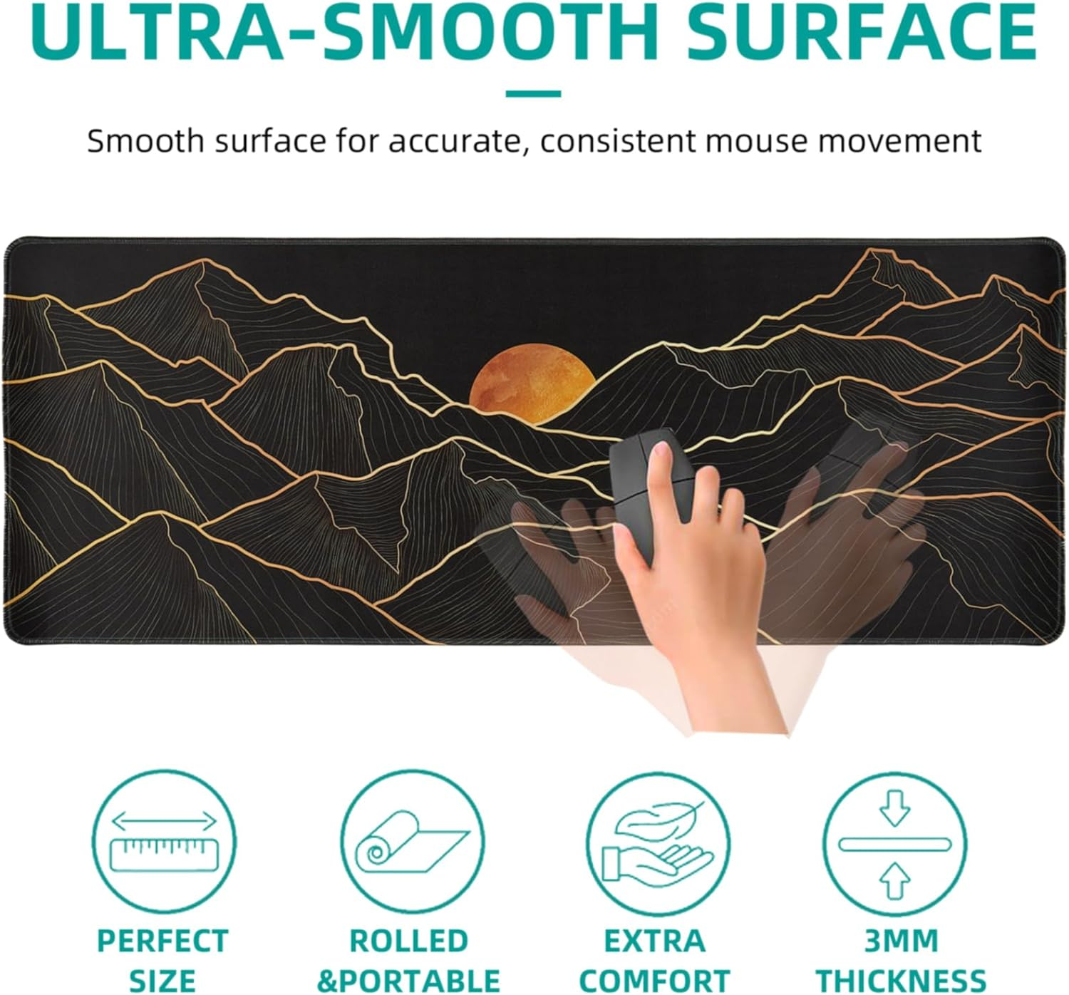 Hopipad Large Gaming Mouse Pad for Desk, Desk Mat with Seamed Edges, Waterproof Desk Pad, Non-Slip Rubber Base, 31.5X11.8 Inch Keyboard Pad Computer Mat, Big XL Black Mousepad - Boating Under The Starry Night image number 4