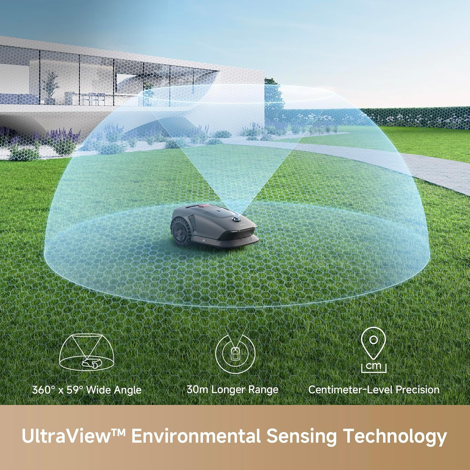 MOVA 1000 Robotic Lawn Mower, Ultraview Wire-Free Setup and Accurate Mapping up to 1,000M&sup2;, Smart Obstacle Avoidance, App Control, Enhanced Off-Road Wheels, U-Shaped Cutting, Fast Charging image number 3