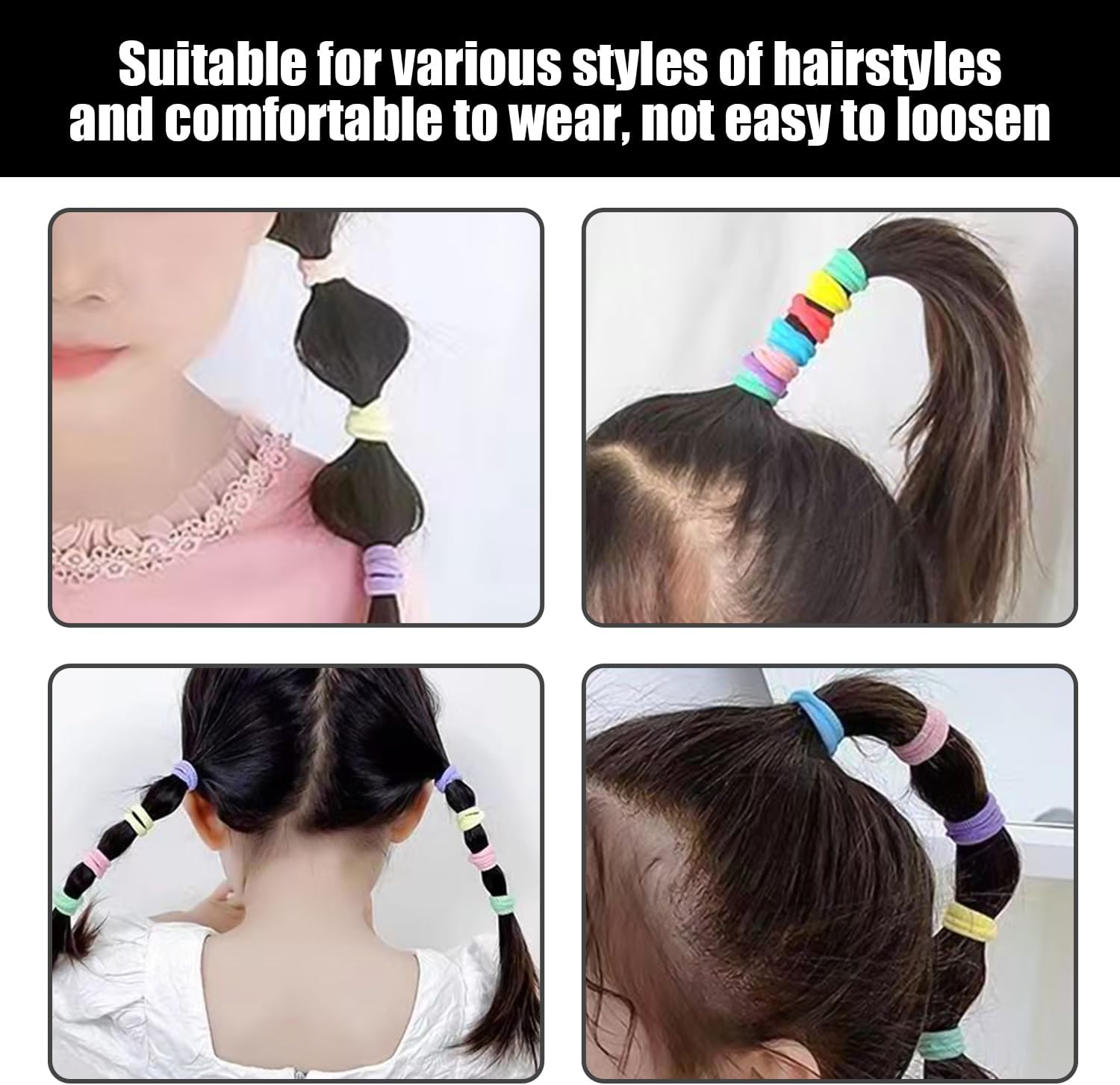 300 Pieces Elastic Mini Hair Rings, Hair Accessories from Girls, Colourful Hair Rings, Accessories for Hairstyles, Ponytail Hair Accessories. image number 4