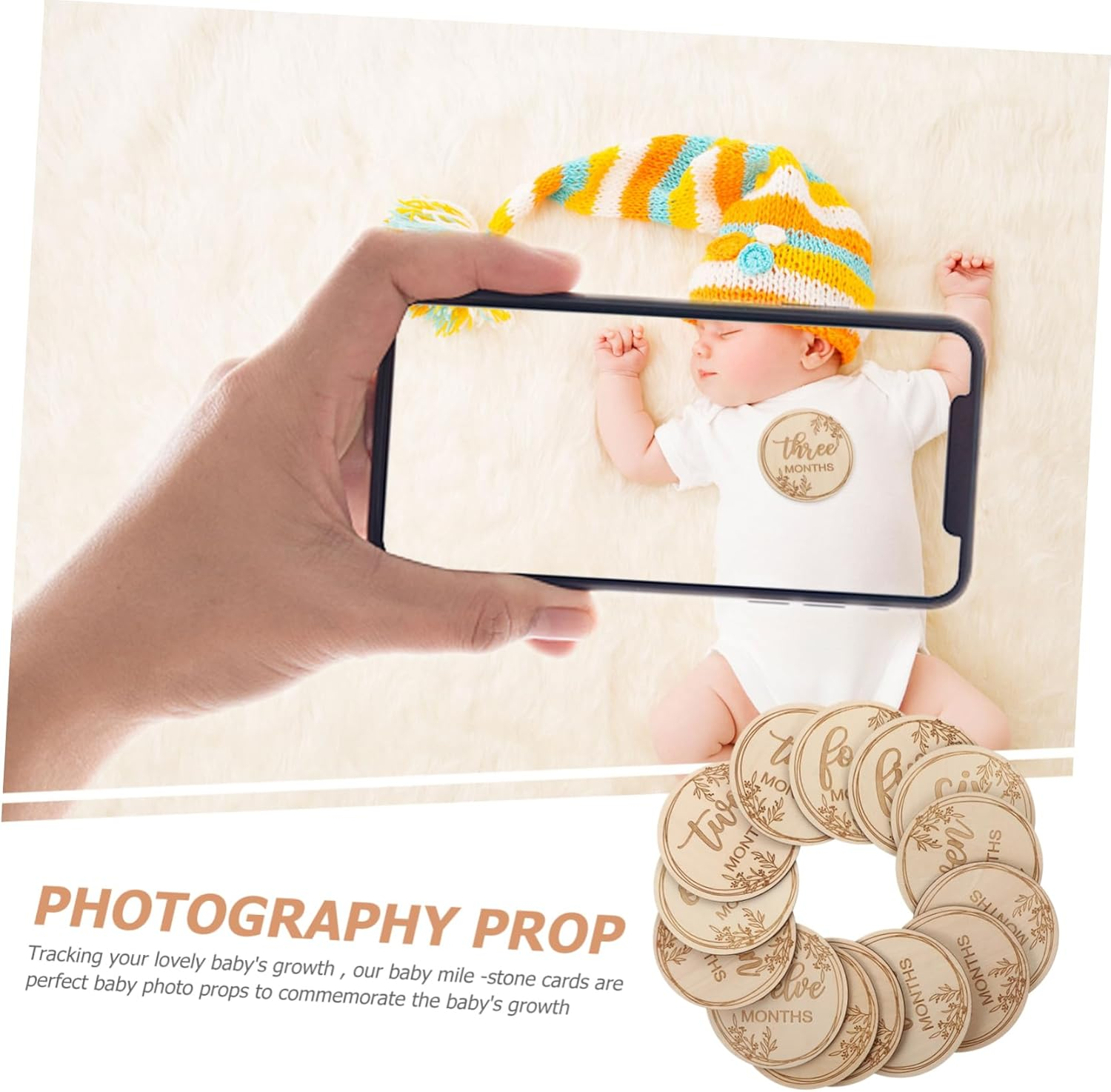 1Set Milestone Growth Cards Creative Birth Cards for Newborns Wooden Photo Props for Shower Memory Making