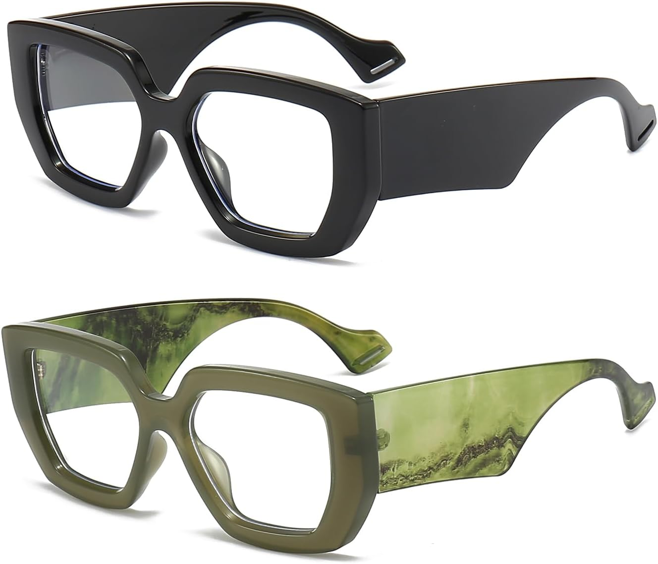 LJCZKA Oversized Square Blue Light Glasses Women Men Thick Frame Computer Glasses anti Eye-Fatigue for Reading, Texting & Gaming