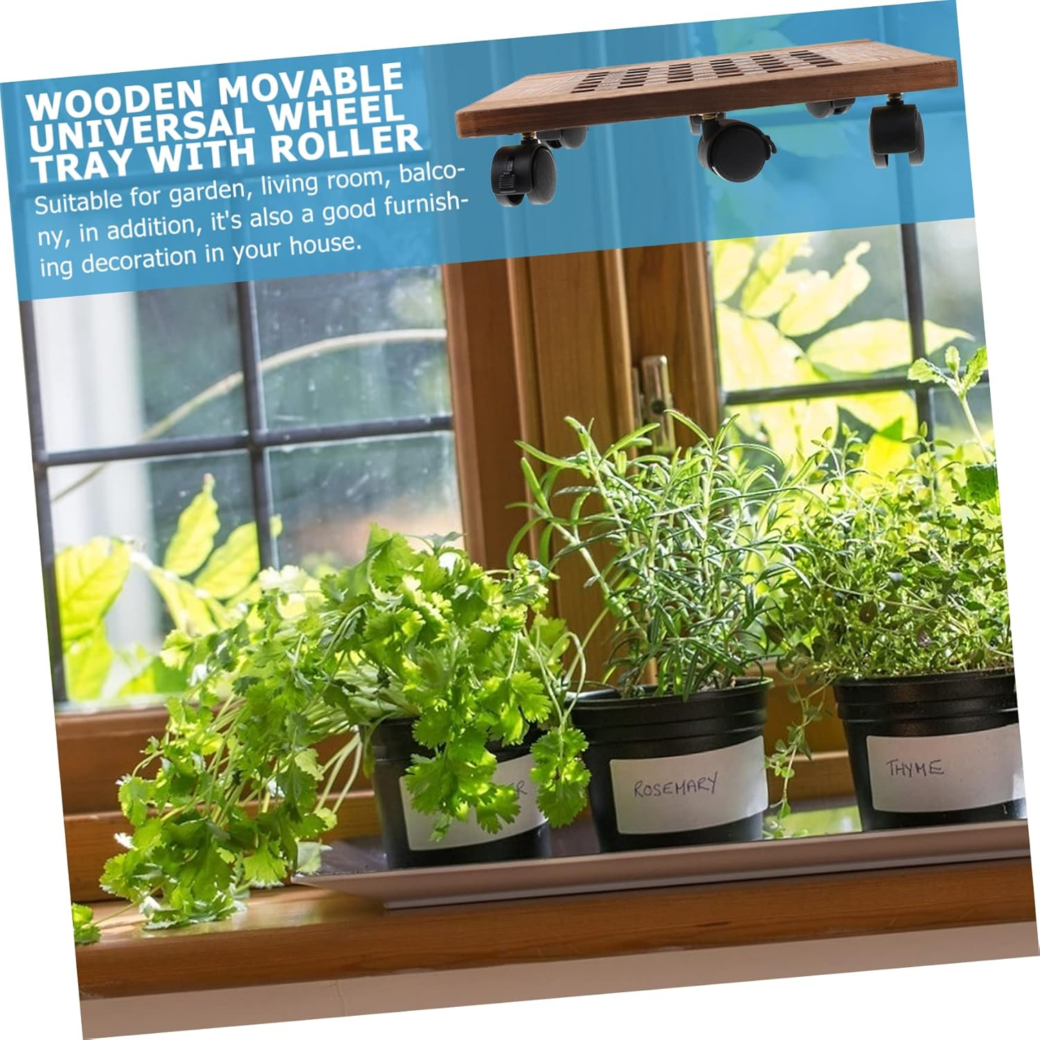 Movable Flowerpot Base Tray with Lockable Wheels, 35X35Cm Thickened Solid Wood Planter Pallet for Indoor Outdoor Garden, Heavy-Duty Plant Pot Holder with 6 Reinforced Swivel