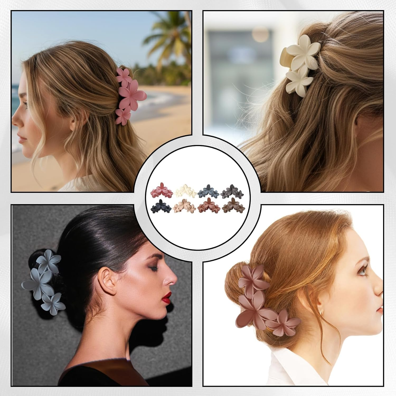 Hair Clip, 8 Piece Flower Hair Clips Set, 7 Cm Flower Hair Clips, Natural Colours, Everyday and Festive Occasions image number 1