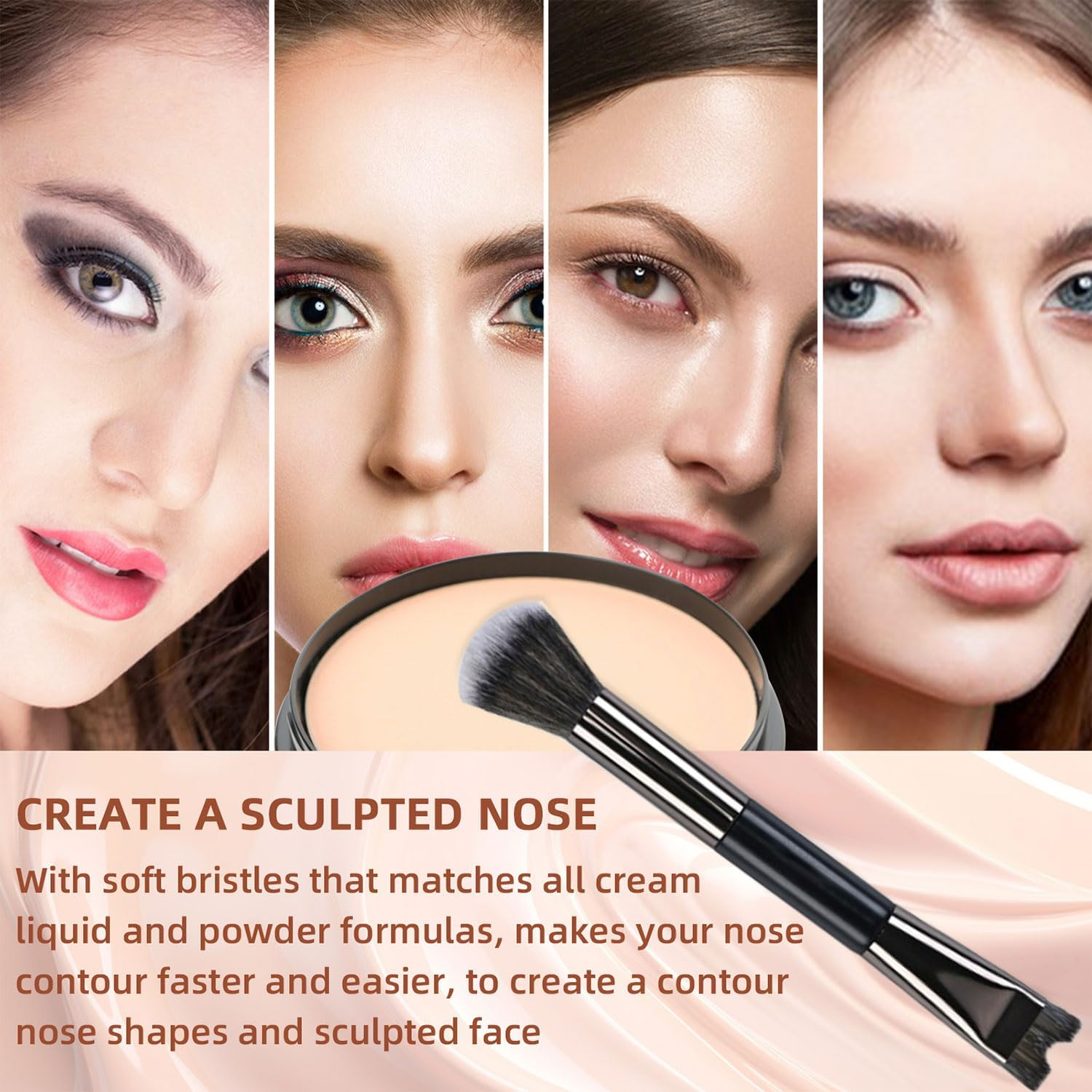 2 Pcs Nose Contour Brush, U-Shaped Contour Brushes for Makeup, Multifunctional Dual-End Fluffy Brush, Soft Mini Angled Flat Concealer Brush for Women Girls Makeup Concealing image number 5