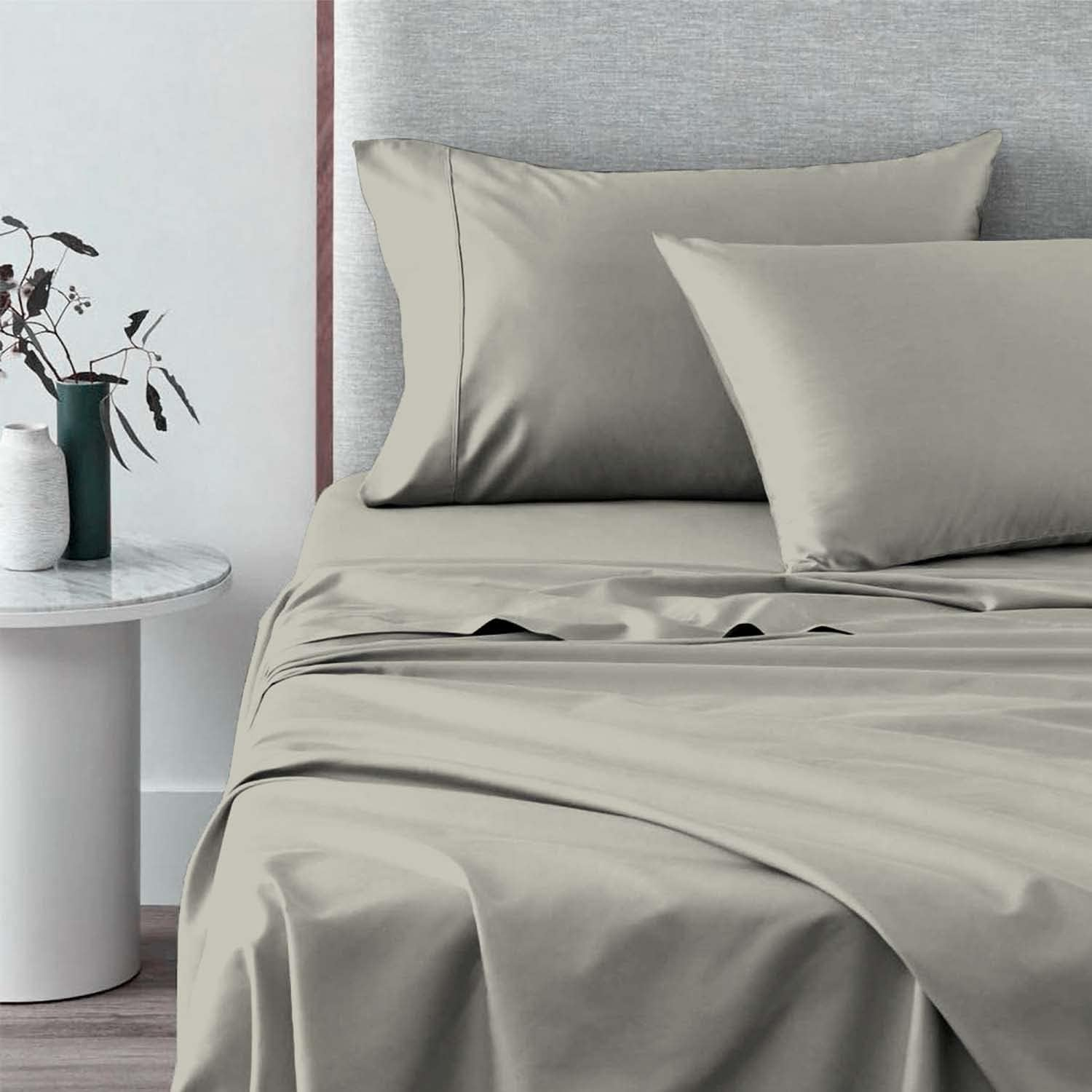 Pizuna Cotton Single Sheet Set, 500 Thread Count 100% Combed Cotton Sateen Weave Single Bed Sheet Set Include 1 Fitted Sheet, 1 Flat Sheet & 1 Pillow Case (Bright White Sheet Set - 3 PC)