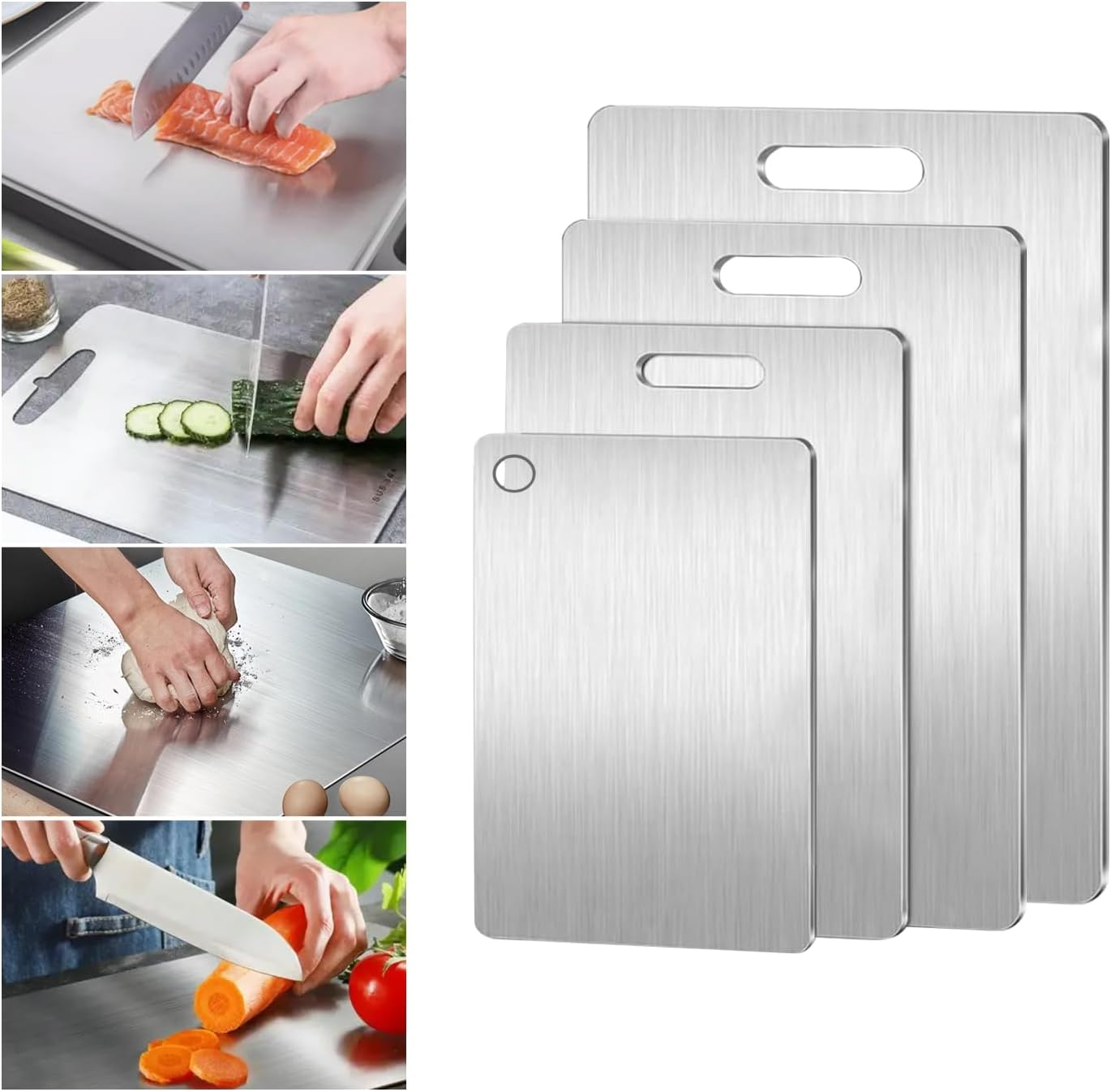 4 Pcs Titanium Cutting Board Set SUS304 Stainless Steel Cutting Board for Kitchen for Home Kitchen Cooking Meat,Vegetables,Bread Baking Board Cutting Multiple Sizes Board for Kitchen
