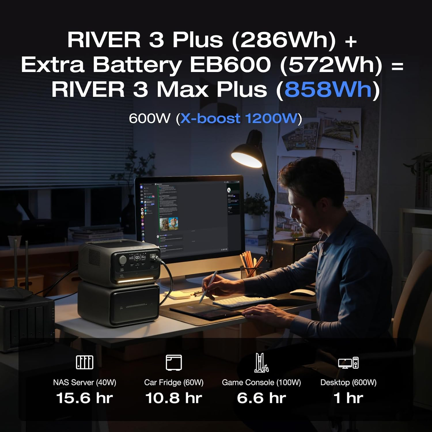 EF ECOFLOW River 3 plus Portable Power Station Extra Battery EB600, 572Wh Expansion Lifepo4 (LFP) Battery with 10-Year Lifespan, Built-In 140W USB-C Port for Charging/Discharging, Use Independently image number 4