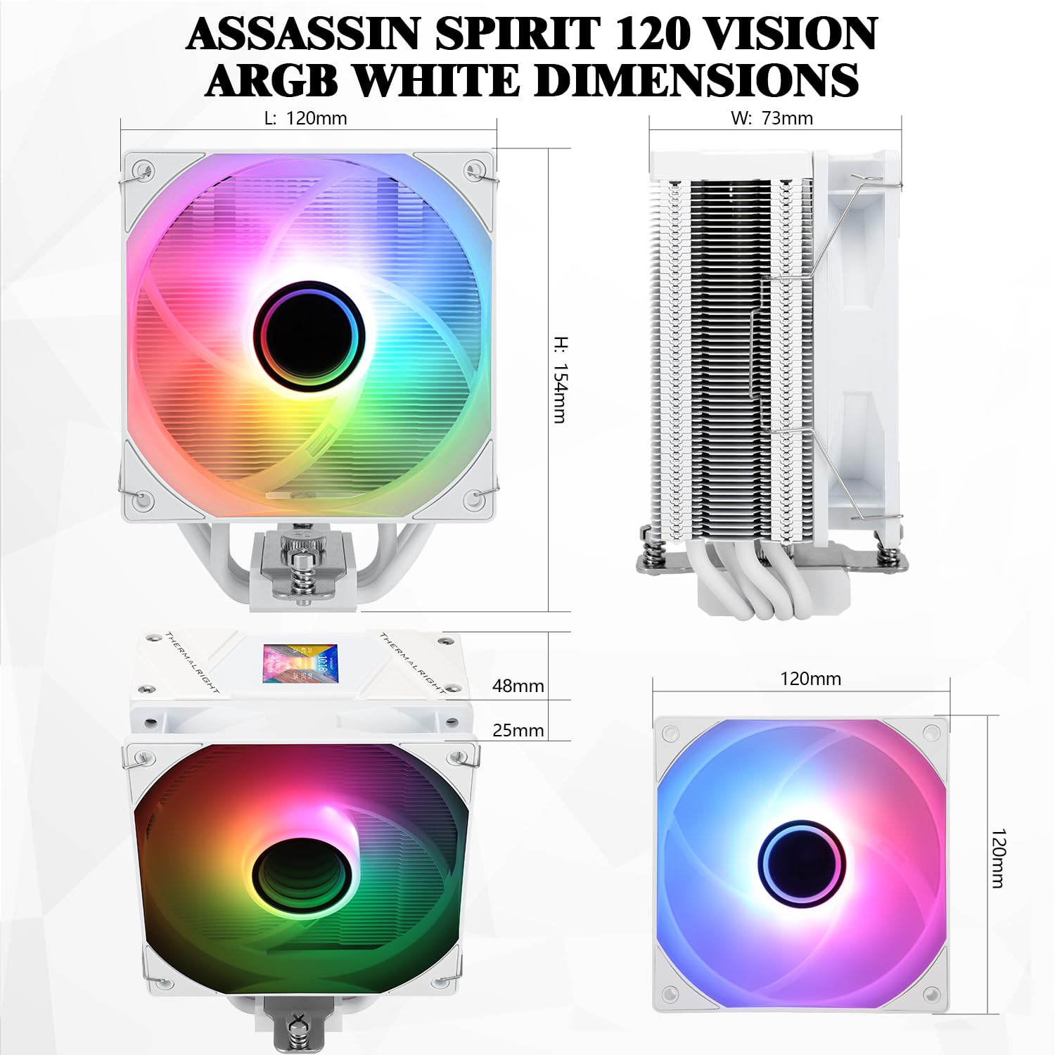 Thermalright Assassin Spirit 120 Vision ARGB White CPU Cooler, Computer Heatsink Cooler, 154Mm High, PC Display Screen CPU Cooling with 1.54In,240*240 Resolving Power,For AM4/AM5 and LGA1700/1851/115X image number 2