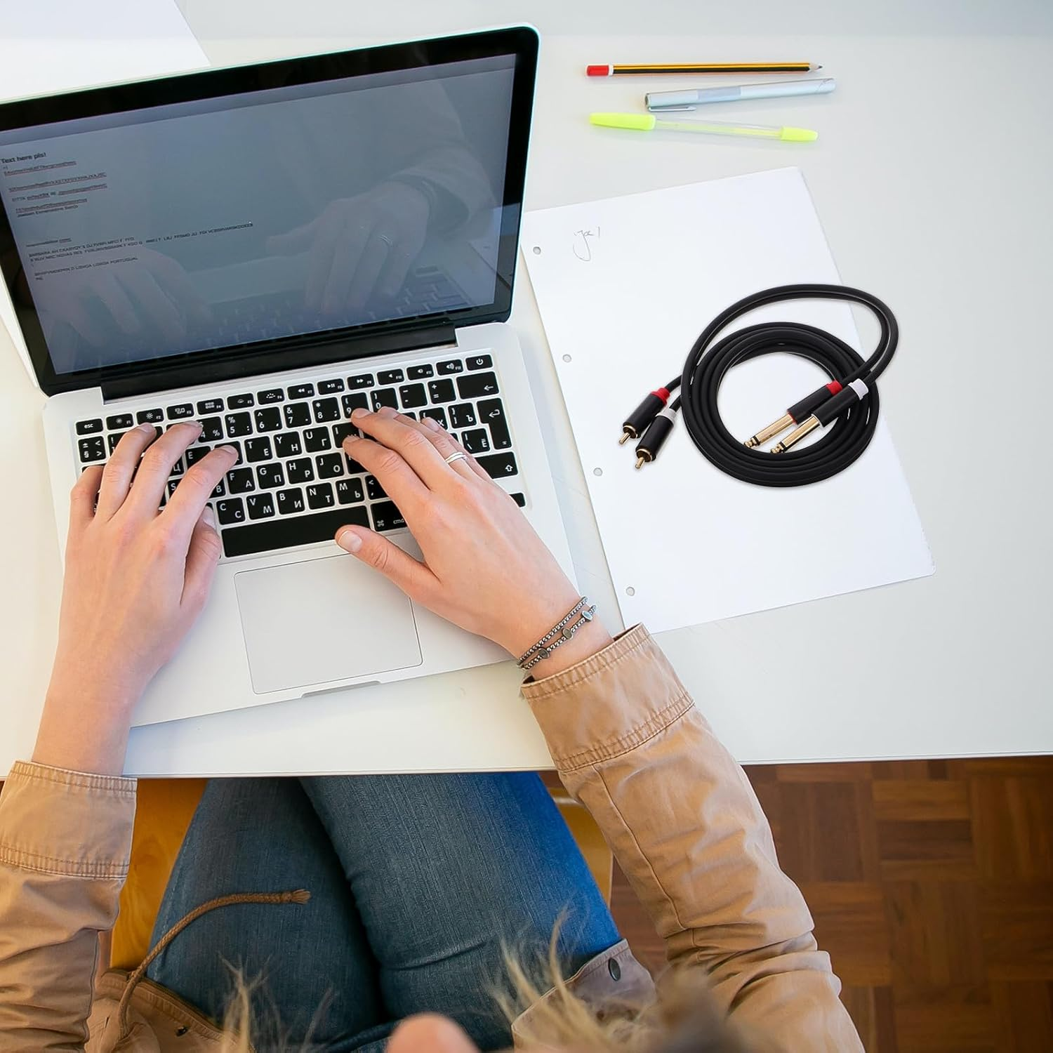 Holibanna Stereo Audio Connection Cable Gold Plated Dual RCA to 6.35Mm TRS Cable Aluminum Alloy Shell for Instrument Home Studio Use image number 3