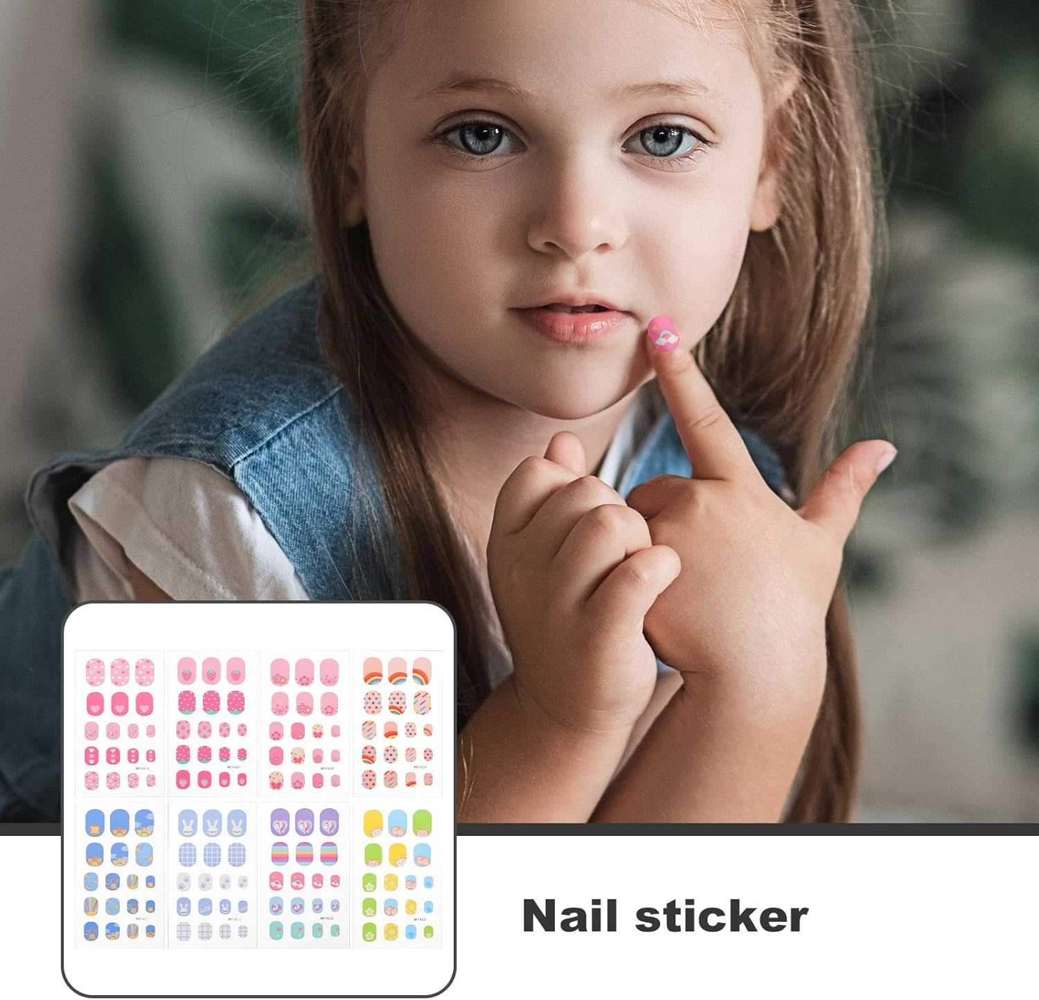 HOOTNEE 8 Sheets Fake Nails Set Cute Cartoon Press on False Nail Tips for Little and Teens Stick on Accessories for Manicure