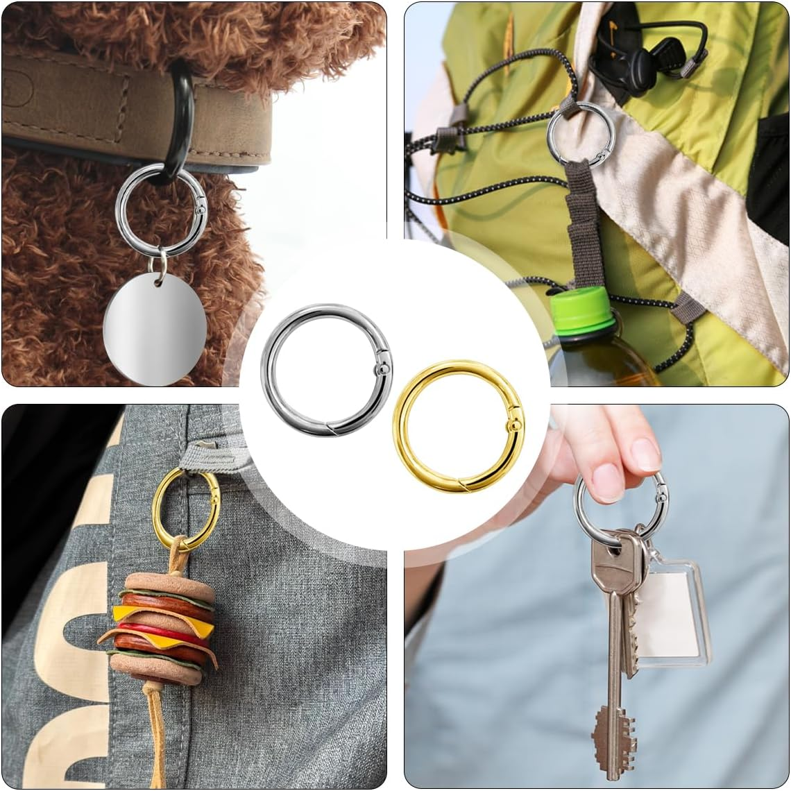 Purse Rings, 20 PCS Gold & Silver round Spring Clip for Bag, Purse, Handbag (32Mm/1.25In) image number 1