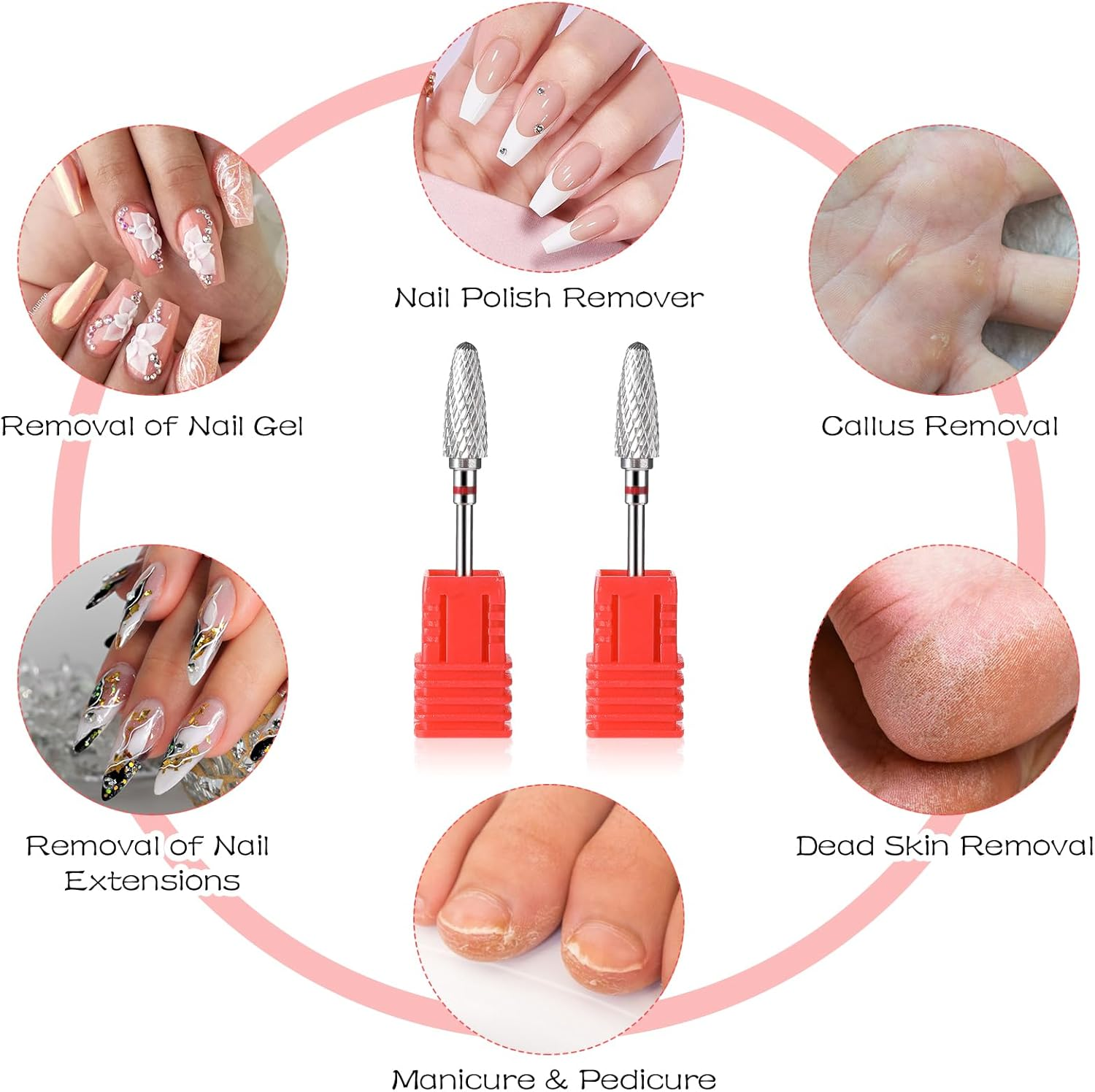 Gjinxi Safety Nail Drill Bits 2 Pcs Carbide Nail Drill Bit Remove Acrylic Hard Gels 3/32" Professional Cone Tungsten Drill Bits for Manicure Pedicure Cuticle Cleaner Polish image number 4