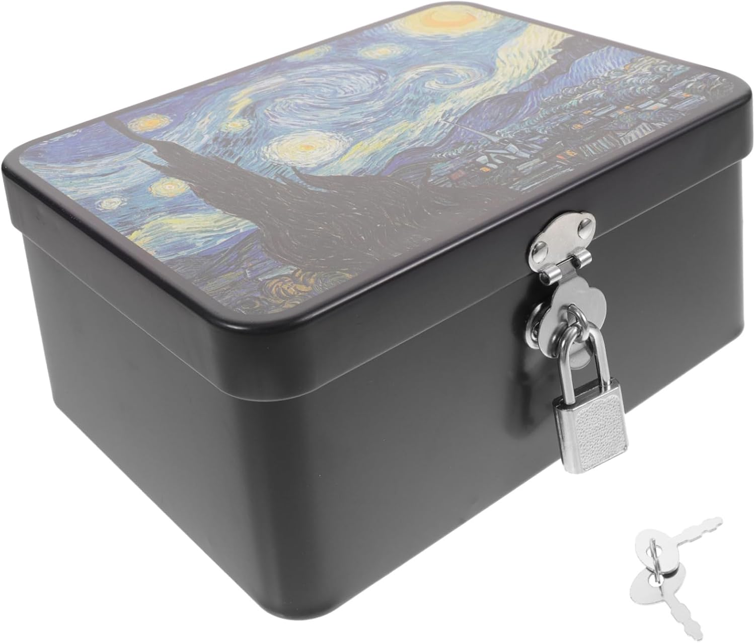 Vintage Medium Tinplate Storage Box Lock Decorative Lockable Small Metal Organizer Case for Home Desktop Keepsake and Jewelry Storage image number 3