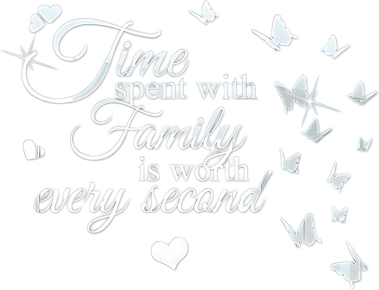 Fkereg Time Spent with Family Is Worth Every Second Mirror Wall Decal, 3D Acrylic Butterfly Wall Stencils Peel and Stick, Vinyl Wall Stickers Motivation Lettering Saying Wall Art Home Decor, Gold