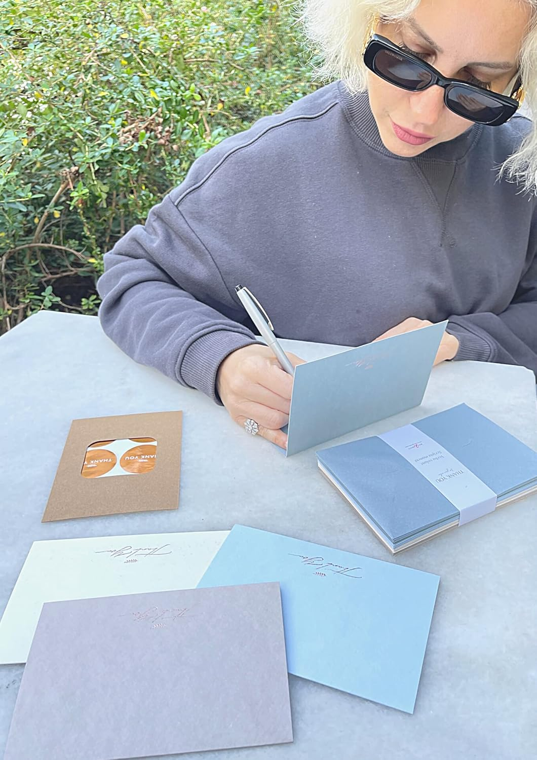 RUN2PRINT Thank You Cards, 36 Pieces, Dusty Blue Color, Peel & Seal Envelopes, Self-Sealing Adhesive, Matching Stickers Included image number 4