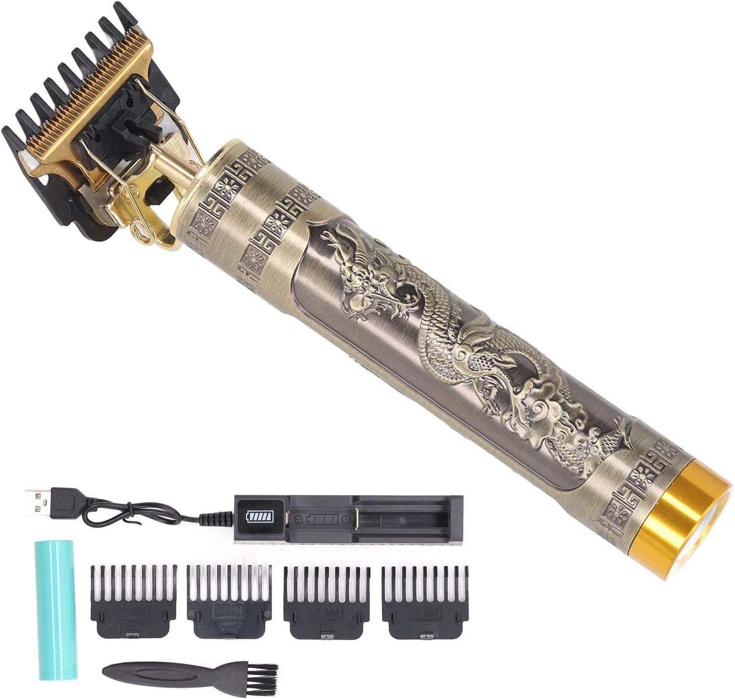 Fockety Professional Hair Trimmer, Durable Performance, Aluminium Alloy, Compact, Washable, T-Blade Hair Trimmer for Haircut (Charging Station with Dragon Pattern) image number 2