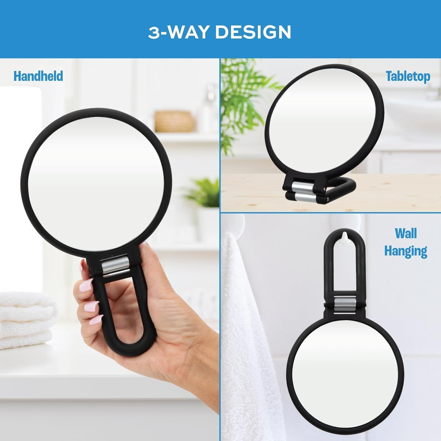 15X Magnifying Mirror, Travel Hand Mirrors with Handle, Double Side Handheld Mirror with 1X 15X Magnification & Adjustable Handle/Stand, Hand Held Foldable Travel Mirror for Makeup image number 4