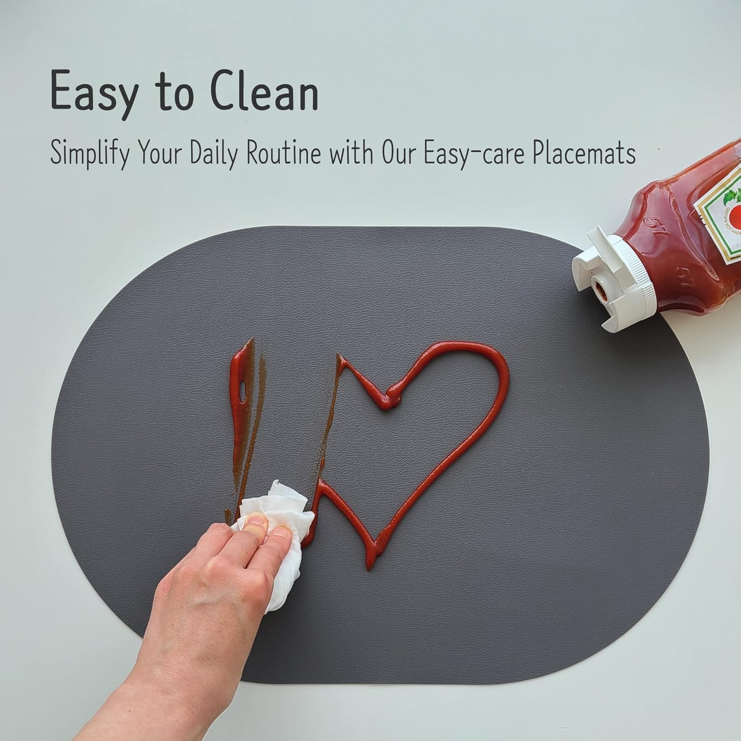 Silicone Placemats Set of 4 - Heat Resistant Washable and Wipeable Non Slip Place Mats, Waterproof Modern Dining Table Mats, Oval 16.9"X11.8"(Classic Dark Gray) image number 2