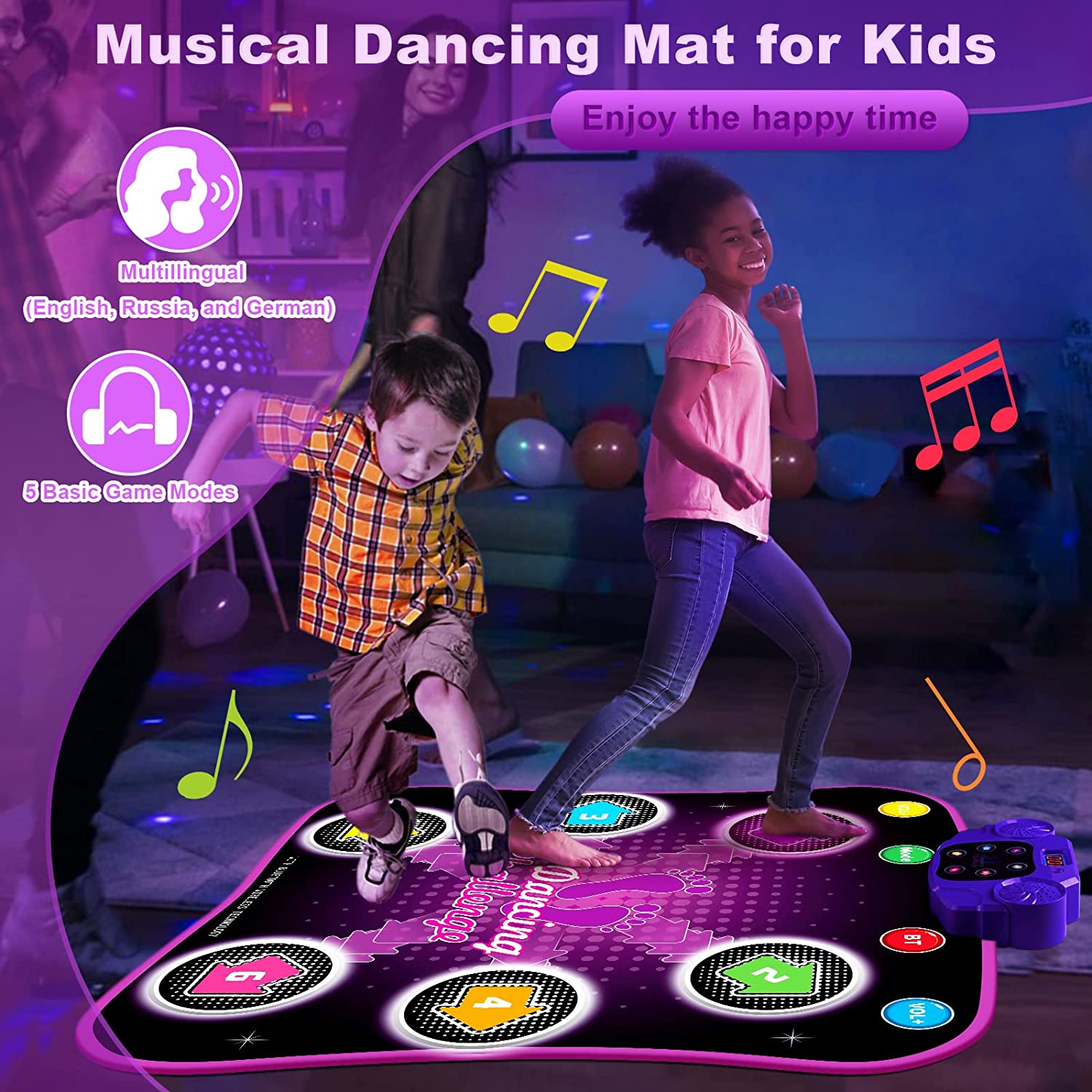 SUPER JOY Dance Mat Toys for 3-12 Year Old Kids, Light up Dance Pad with Wireless Bluetooth | Music Dance Game with 5 Game Modes | Gift Toy for Girls & Boys Ages 6 7 8 Years Old + image number 1