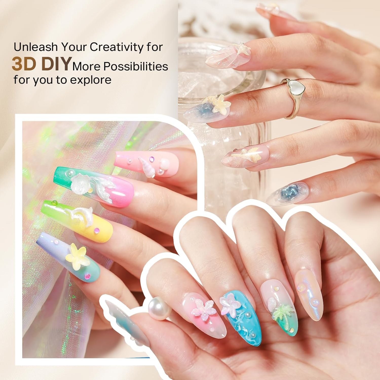 MIZHSE 3D Nail Molds for Nail Art, 1PC Silicone 3D Charm Beach Ocean Nail Molds for 3D Sculpting Gel Nail image number 4