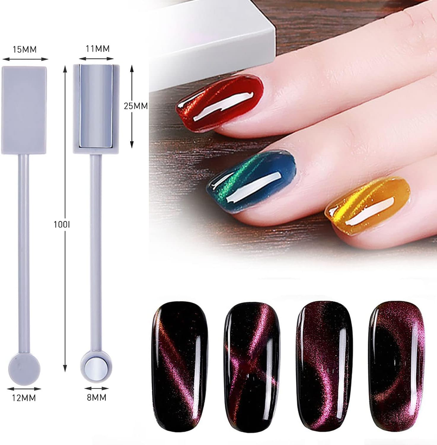 SILPECWEE 12Pcs Nail Magnet Tools Cat Eye Magnet for Nails Magnetic Nail Polish Pen 3D Nail Design Kit Gel Polish Magnet Stick Nail Art Accessories for DIY Nails Decoration Studio or Home