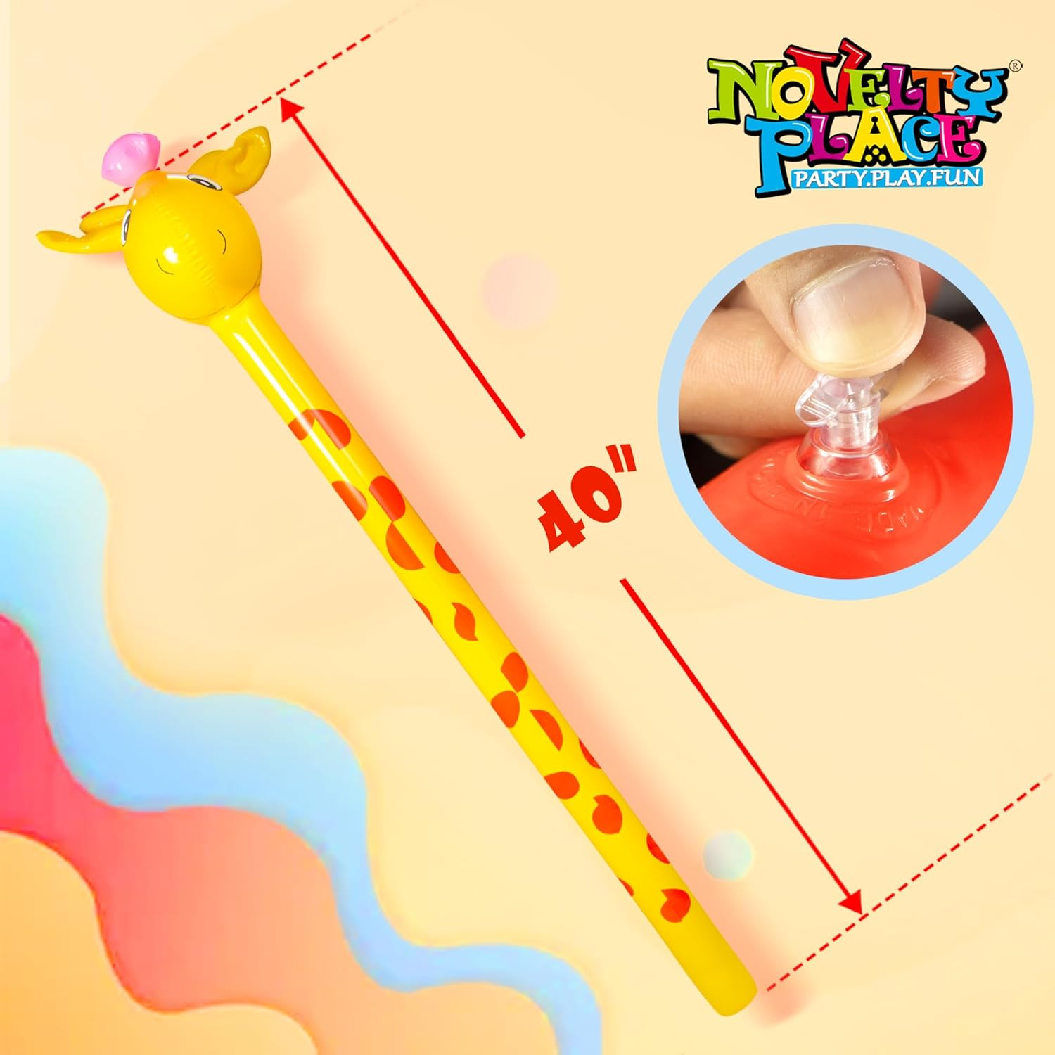 Novelty Place 6 Pcs Inflatable Animals Stick with Sound - Jungle Safari Animal Balloons Stick Blow up Toys for Kids Animal Theme Birthday Party Favors and Decorations image number 1