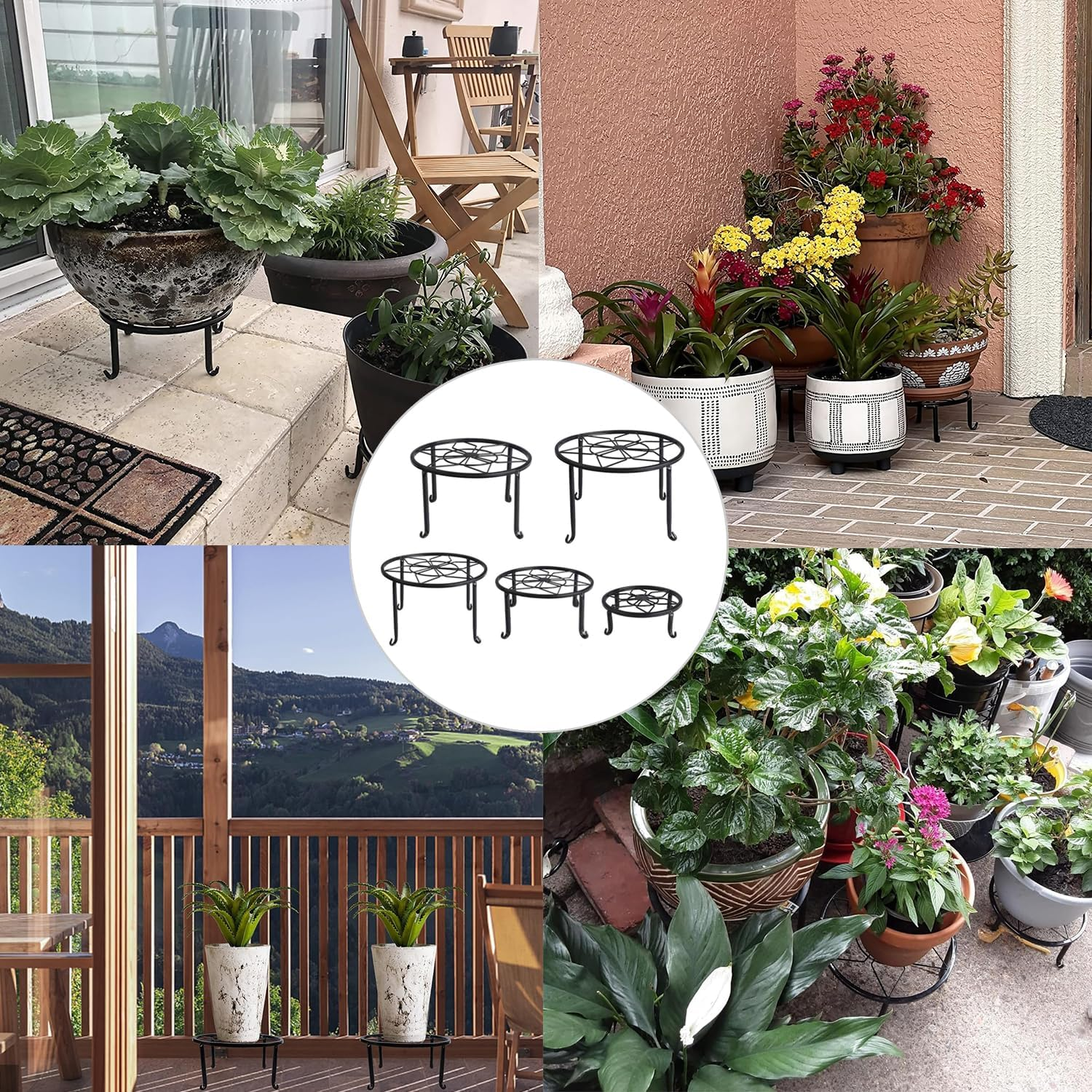 Yharnamite 5 Pcs Metal Plant Stands, Plant Stand, Heavy Duty Flower Pot Holder Rack, Outdoor Indoor Planter round Shelf for Home, Patio & Garden Decor image number 3