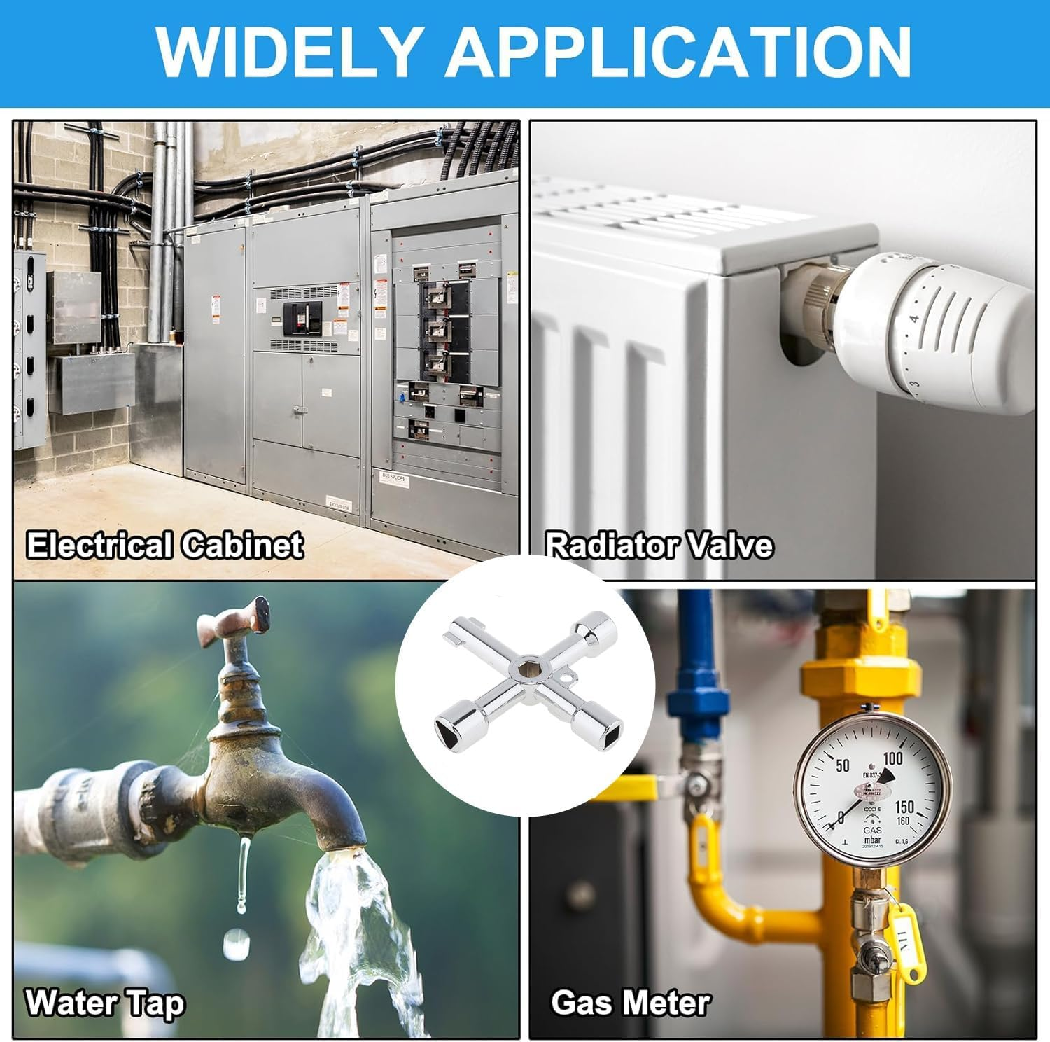 2 Pcs 4-Way Multi-Functional Utilities Keys, Plumbing Key Wrench, Electric Cabinet Key,Plumber Opening Tool(Silver) image number 3