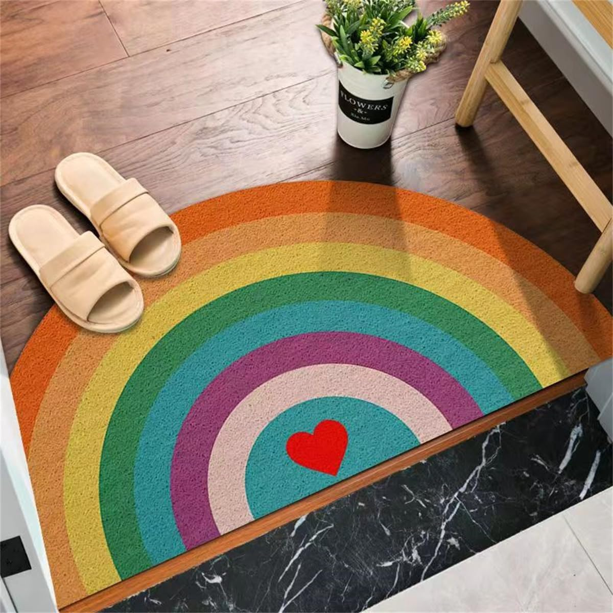 Creative Semi Circular Area Rug anti Slip Door Mat Rainbow Floor Mats Bedroom Carpet Rugs Entrance Doormat Anti-Slip Mats Rubber Backing, Durable & Washable (40&times;80Cm) image number 1