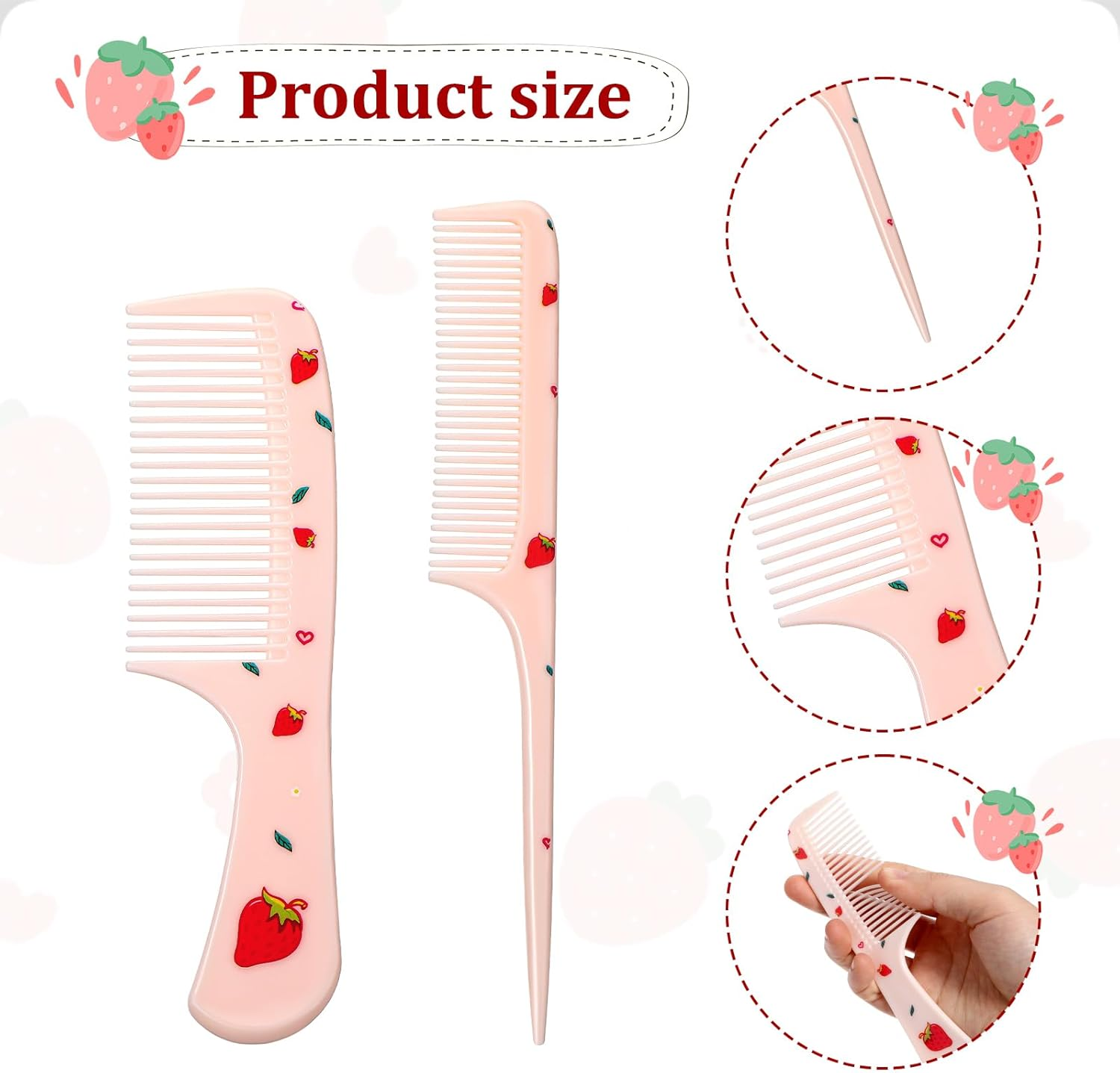 Cobee 2 Pcs Rat Tail Combs, Small Pink Comb with Parting Tip, Plastic Portable Combs for Kids Toddler Comb Hairdressing Comb Set for Wet and Dry image number 5