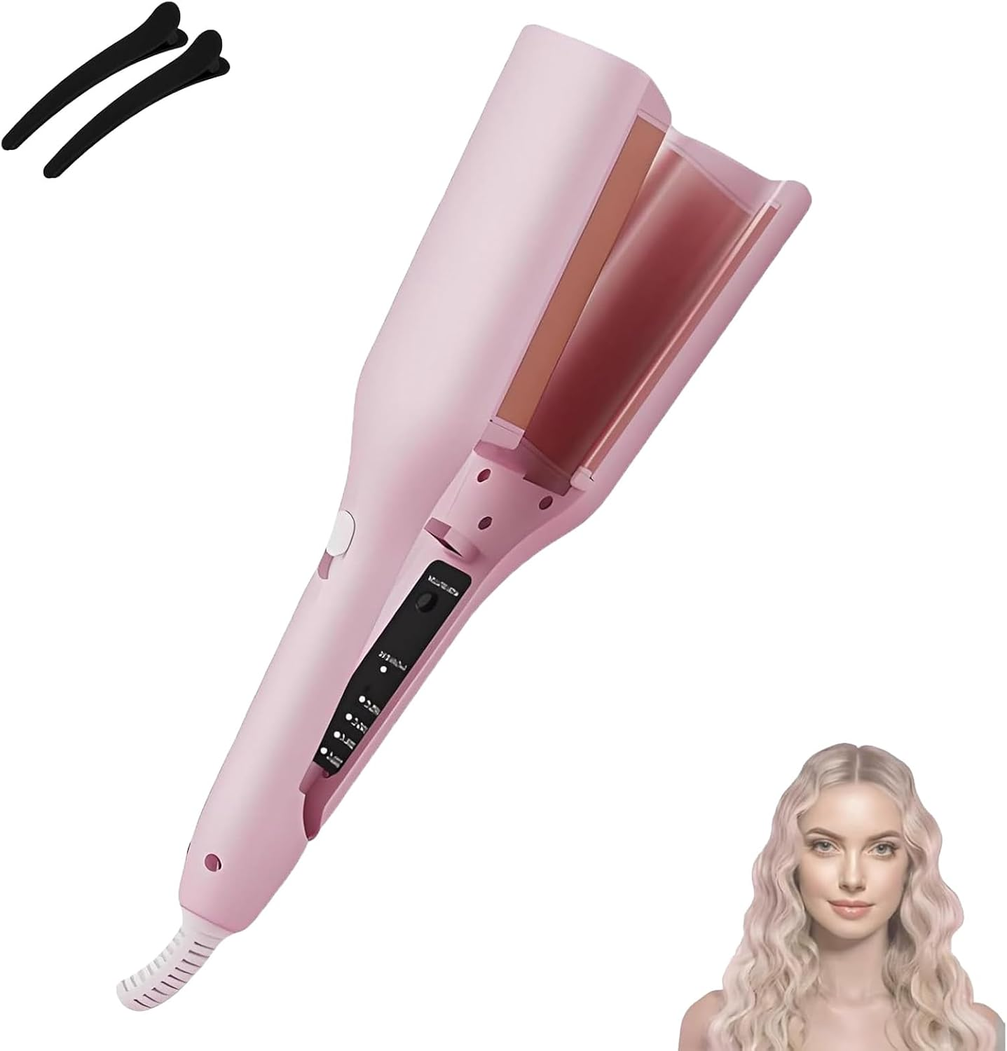 Homessencials Hair Styling Tool with Negative Ionic Technology, Homessencials French Curls Iron, Adjustable Temperatures for Quickly Creating Smooth Waves (Purple)