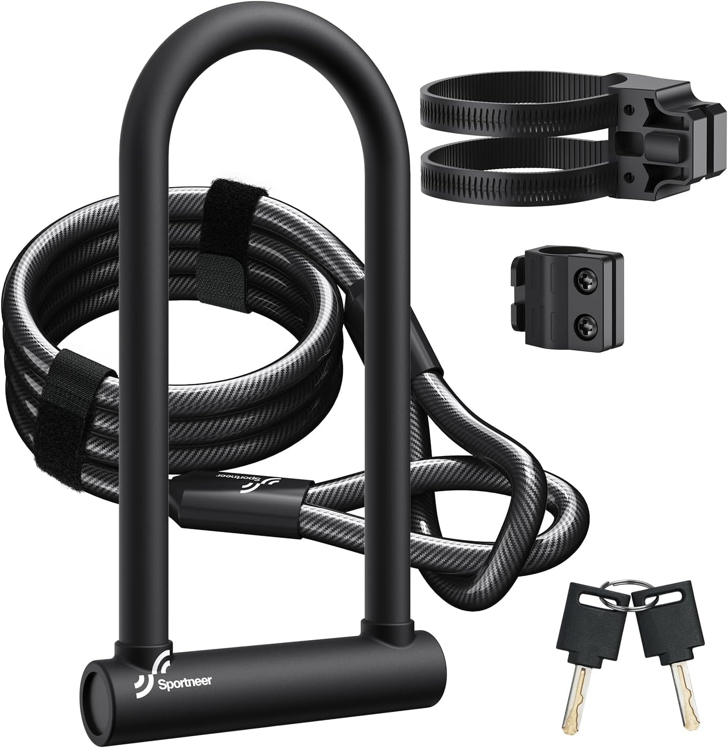 Sportneer Bike Lock: Heavy Duty Bike U Lock with 1.8M Security Steel Cable - 18Mm Shackle Bicycle U-Locks with Keys and Sturdy Mounting Bracket for Road Mountain Bike Bicycle image number 4