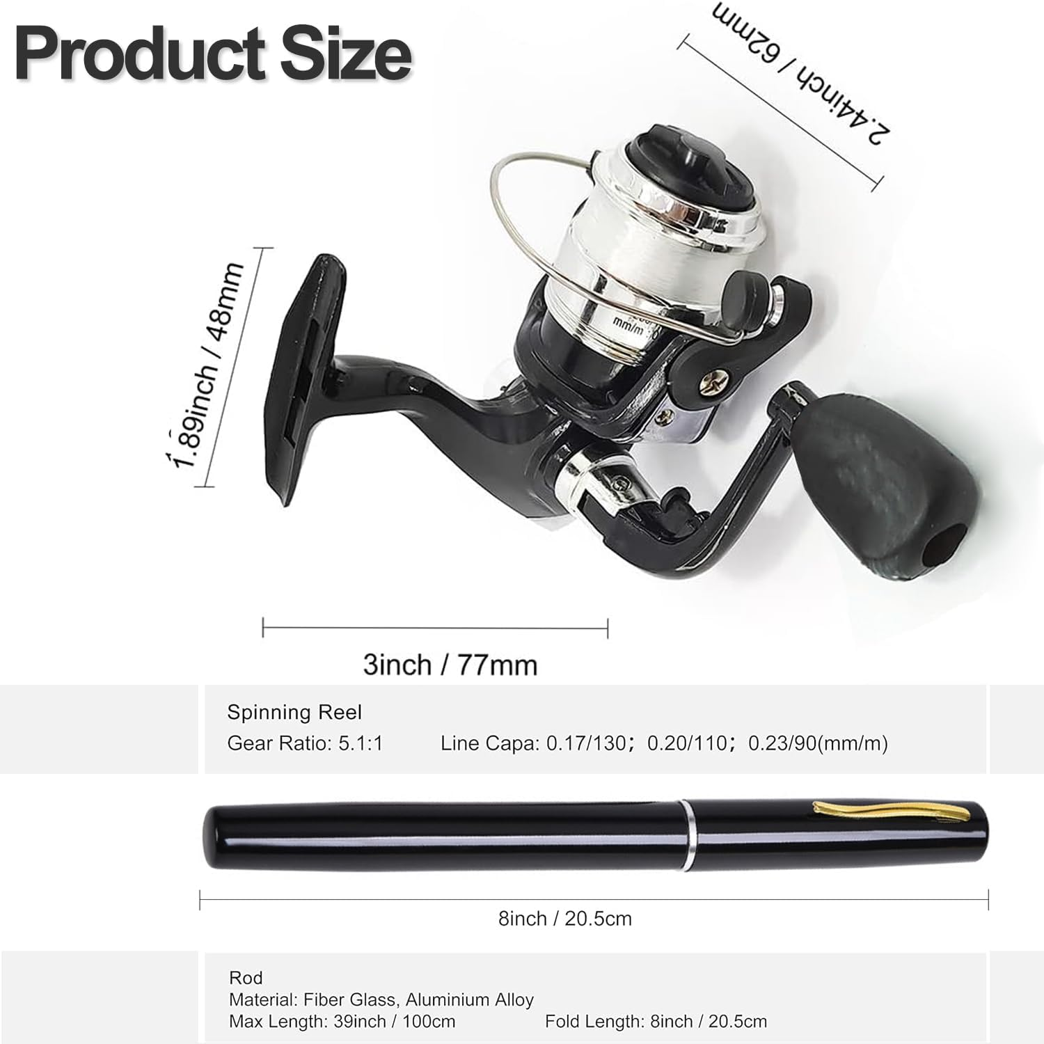 Pen Fishing Rod Reel Combo Set Premium Mini Pocket Collapsible Fishing Pole Kit Telescopic Fishing Rod with Spinning Reel image number 5