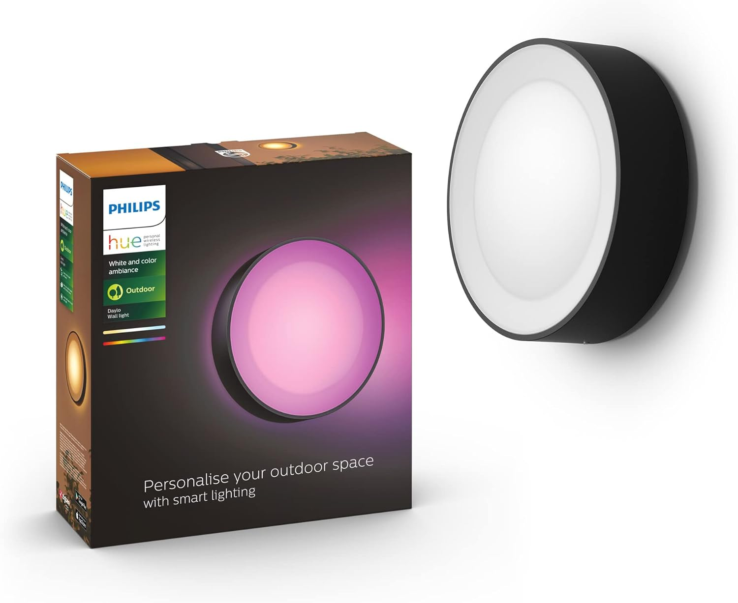 Philips Hue Daylo White & Colour Ambiance Smart LED Outdoor Wall Lighting, for Home Garden, Patio. [Black] Compatible with Alexa, Google Assistant and Apple Homekit - Inox image number 5