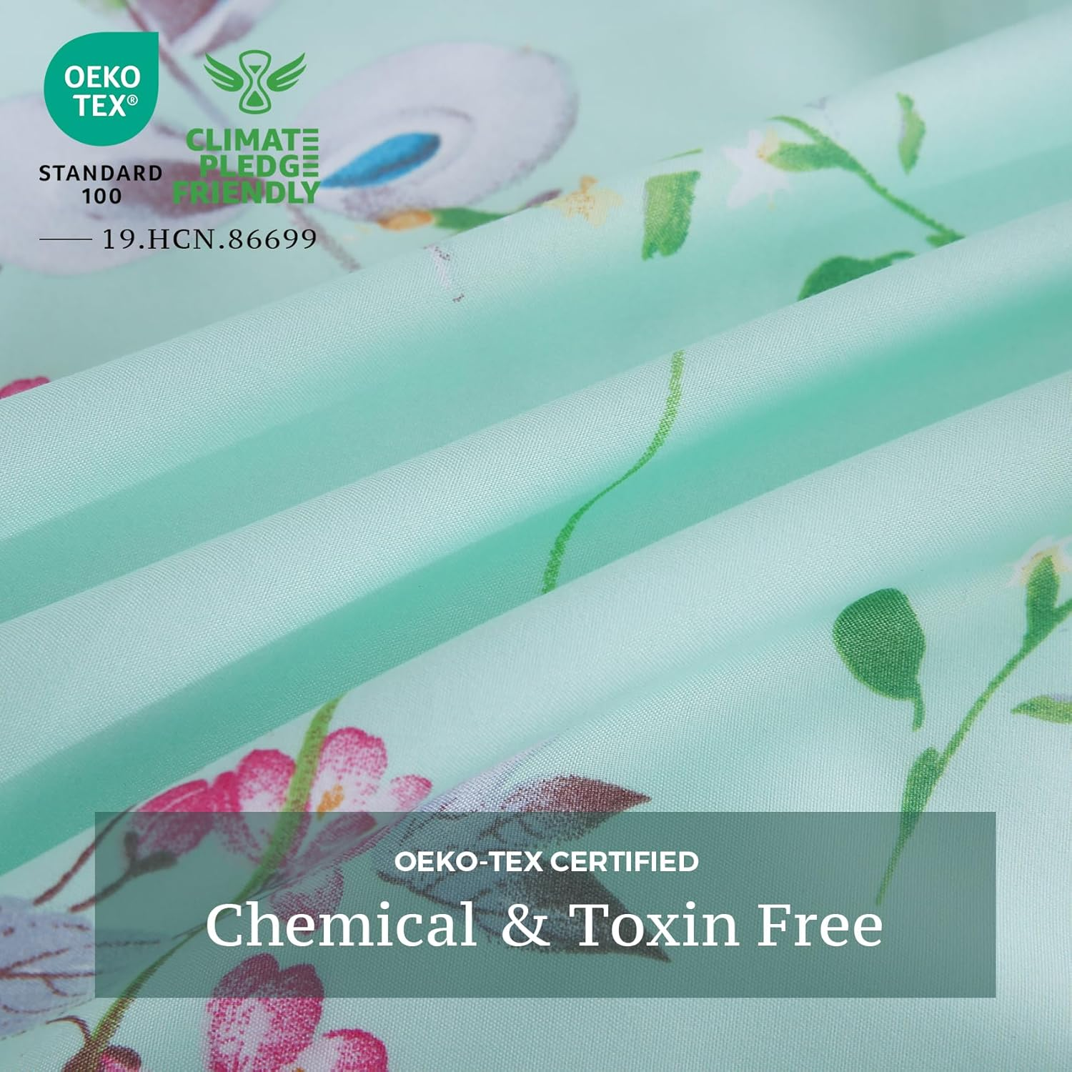 JSD Green Floral Printed Duvet Cover Set Queen, 3 Piece Microfiber Botanical Comforter Cover with Corner Ties Zipper Closure image number 6