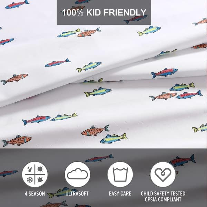 Eddie Bauer Kids - Queen Sheets, Stain Resistant Kids Bedding, Ideal for Toddler Bedding Set (Fish Lake White, Queen) image number 3