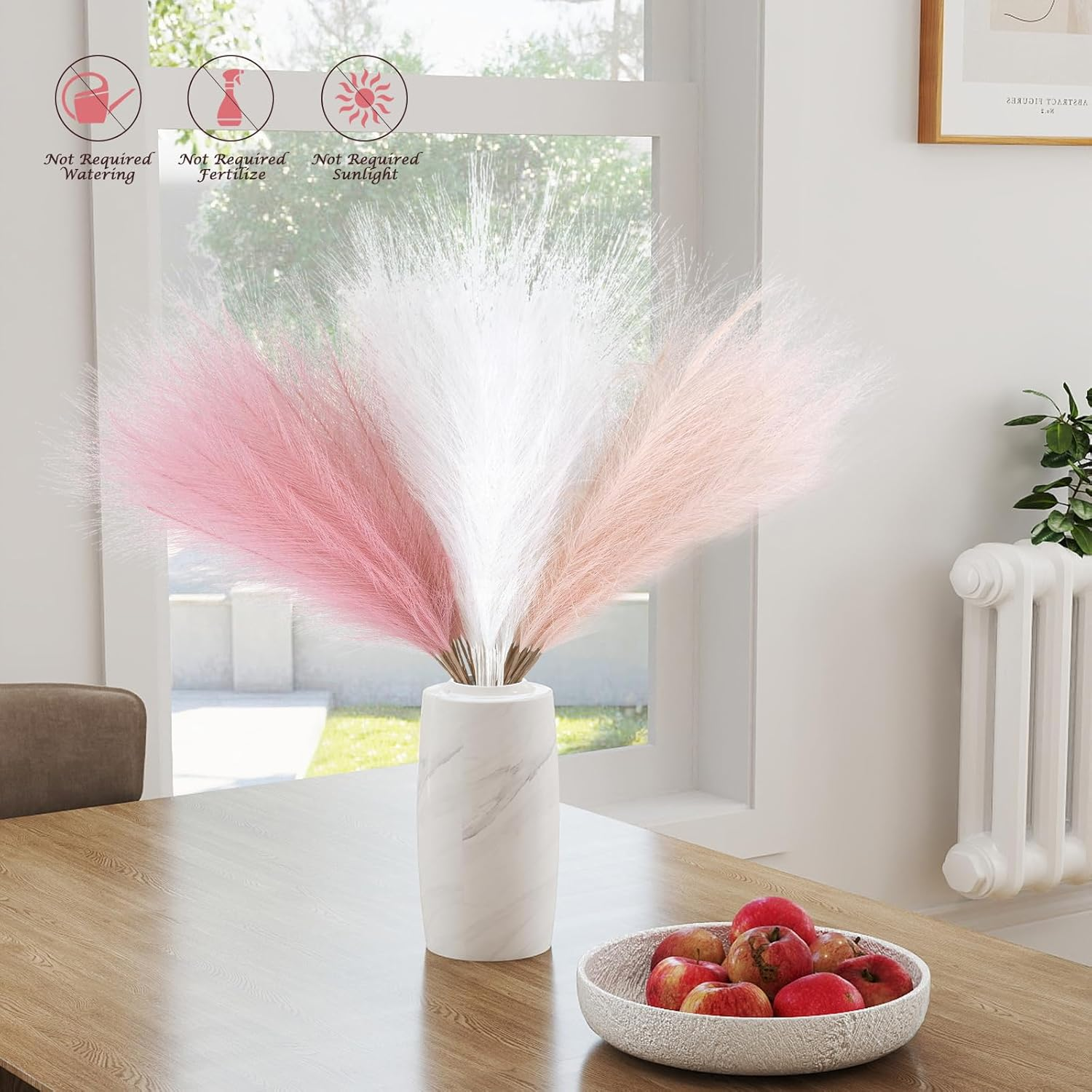 Lenamos 60Pcs Faux Pampas Grass Decor, 21.6"/55Cm Artificial Pompous Grass Floral Fake Pompas Grass Branches Vase Filler Flower Arrangement for Home Wedding Boho Decor (White & Blush & Pink) image number 3