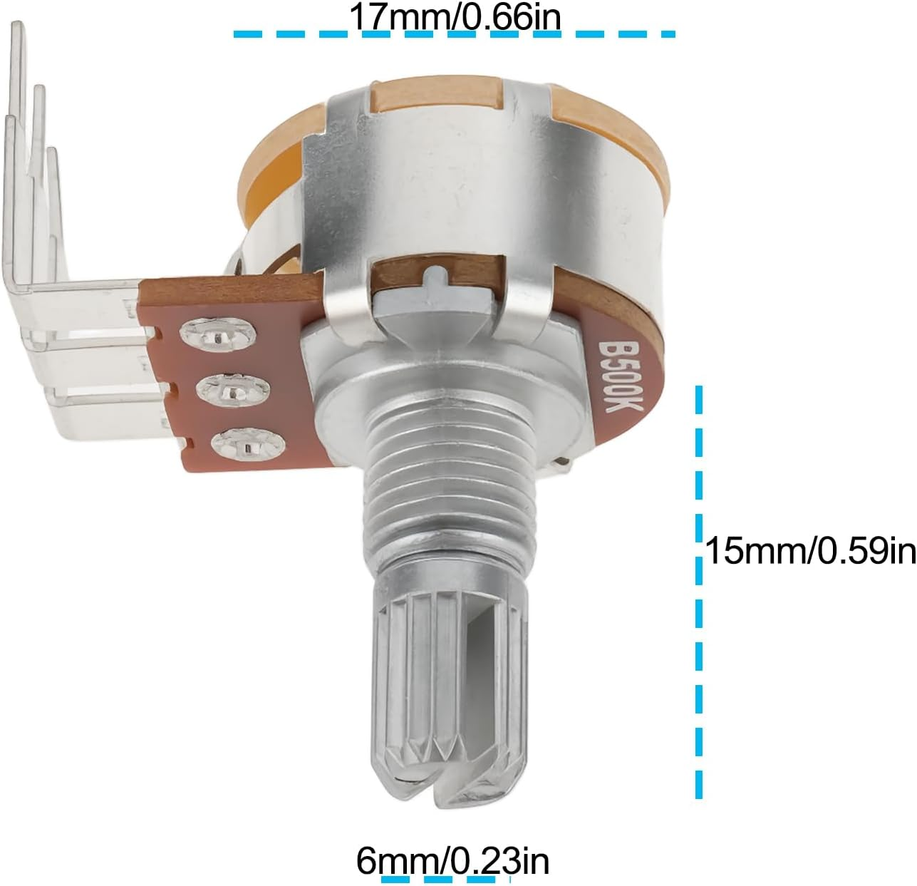 Be in Your Mind 5Pcs B500K 500K Three Terminal Angled Linear Potentiometer for Audio Adjustment Power Amplifier Equipment with Washers and Nuts image number 2