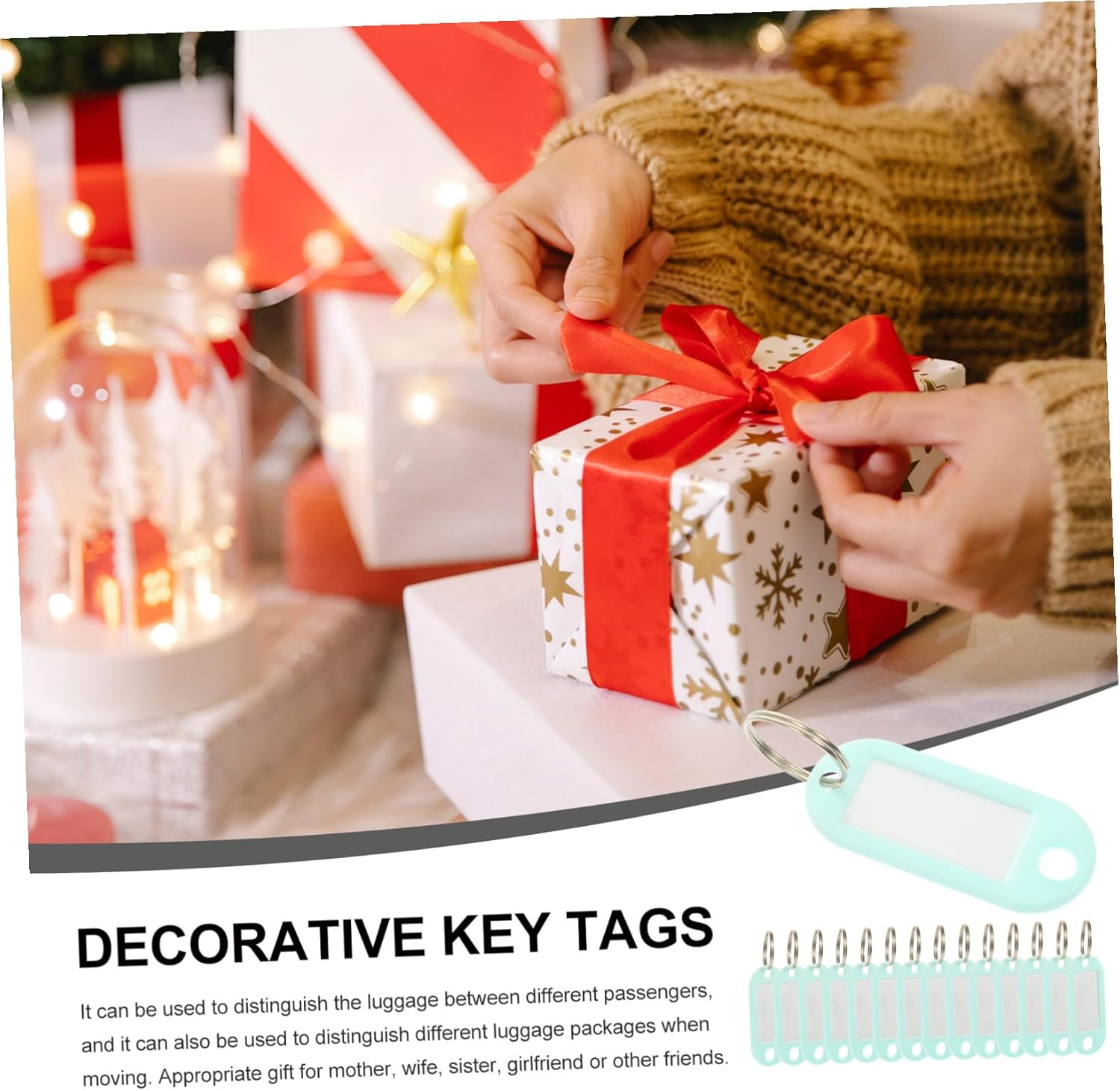 DIKACA 15Pcs Hanging Keychain Labels with Reusable Inserts Creative Key Tags for Organizing Keys Luggage School Bags and Travel Accessories Mint Green Classification Pendants image number 3