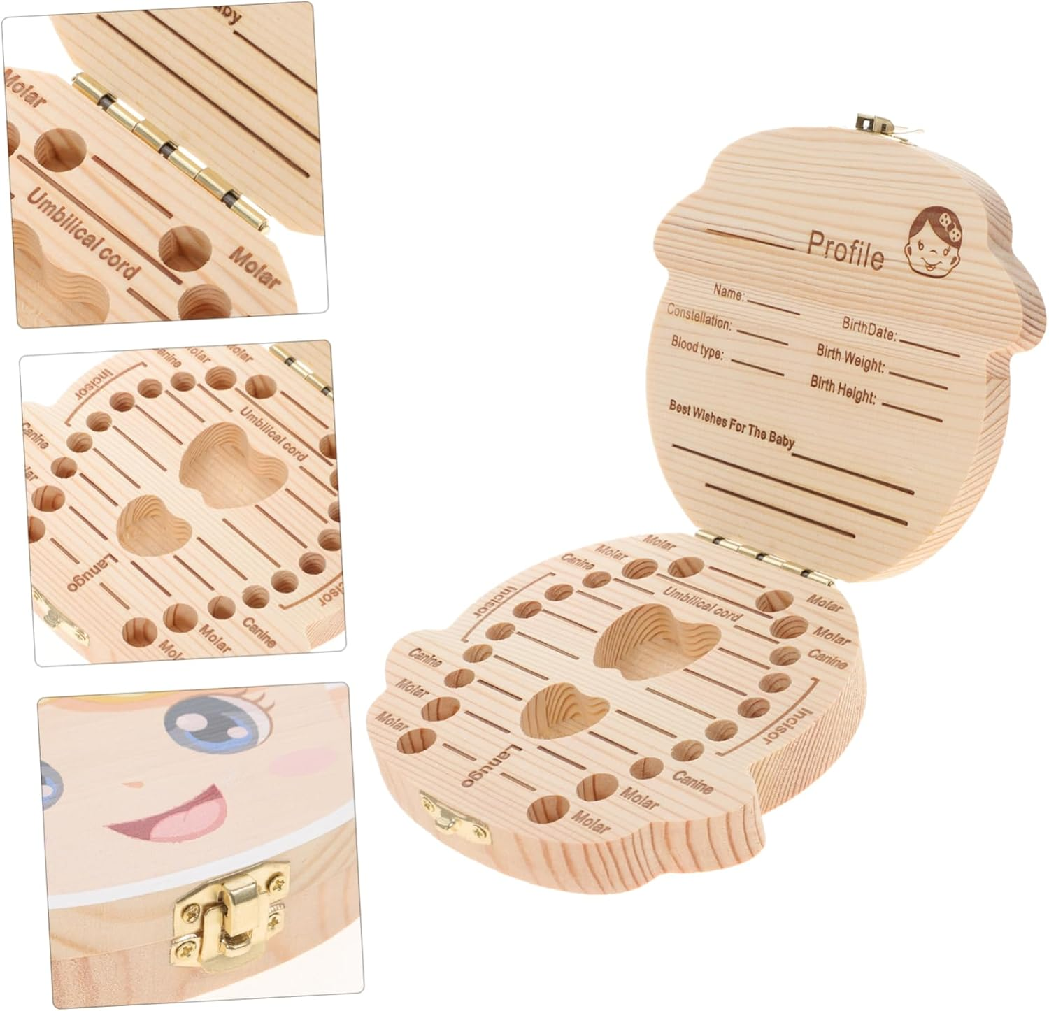 Boy Girl Tooth Organizer Wooden Keepsake Box for Born Cartoon Tooth Storage Case image number 4