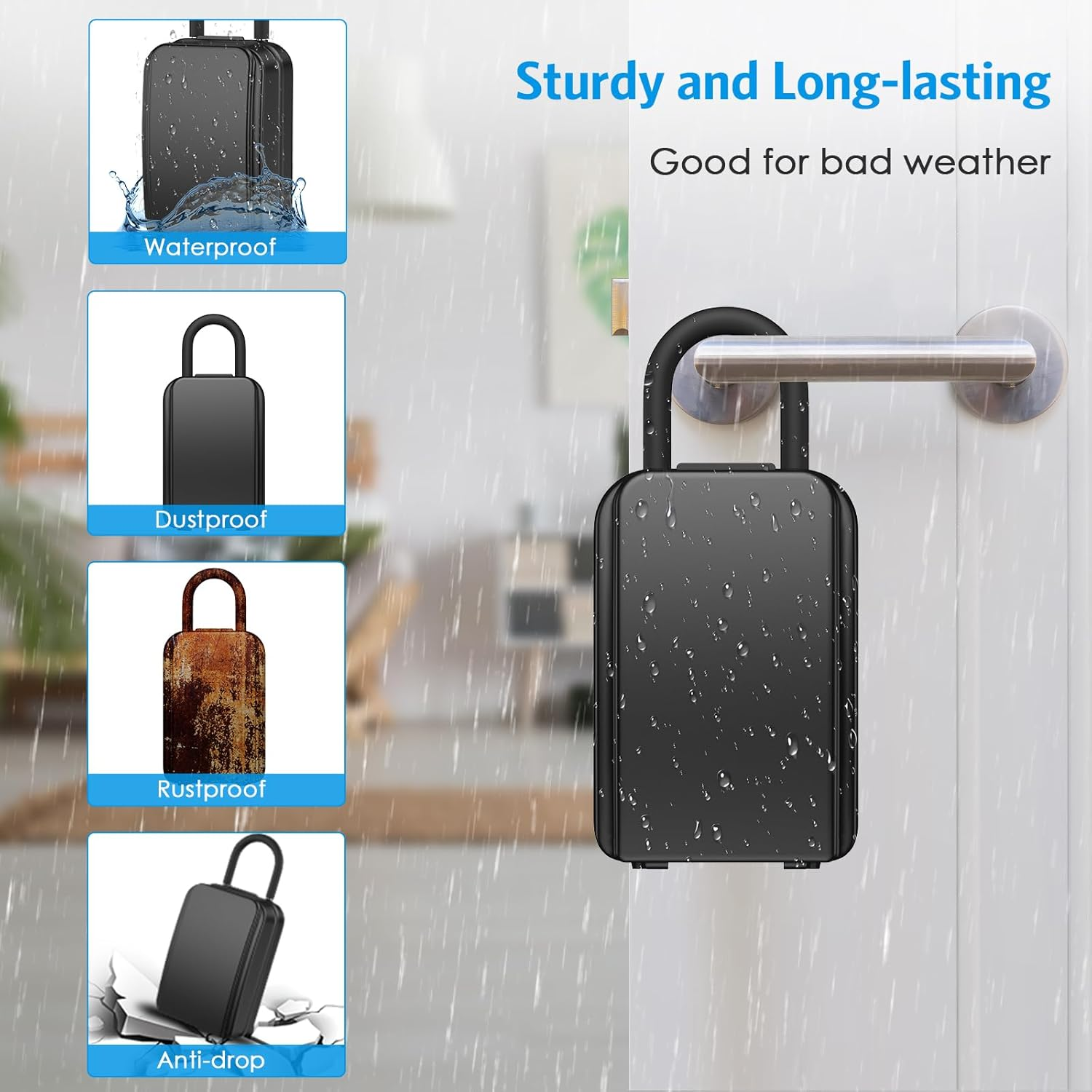 New AMIR Key Safe Box with 4 Digit Combination and Emergency Key,Portable Combination Lockbox Wall-Mounted Key Storage Box with Removable Shackle,Resettable Code,Waterproof,For Home,Office,Outdoor image number 2