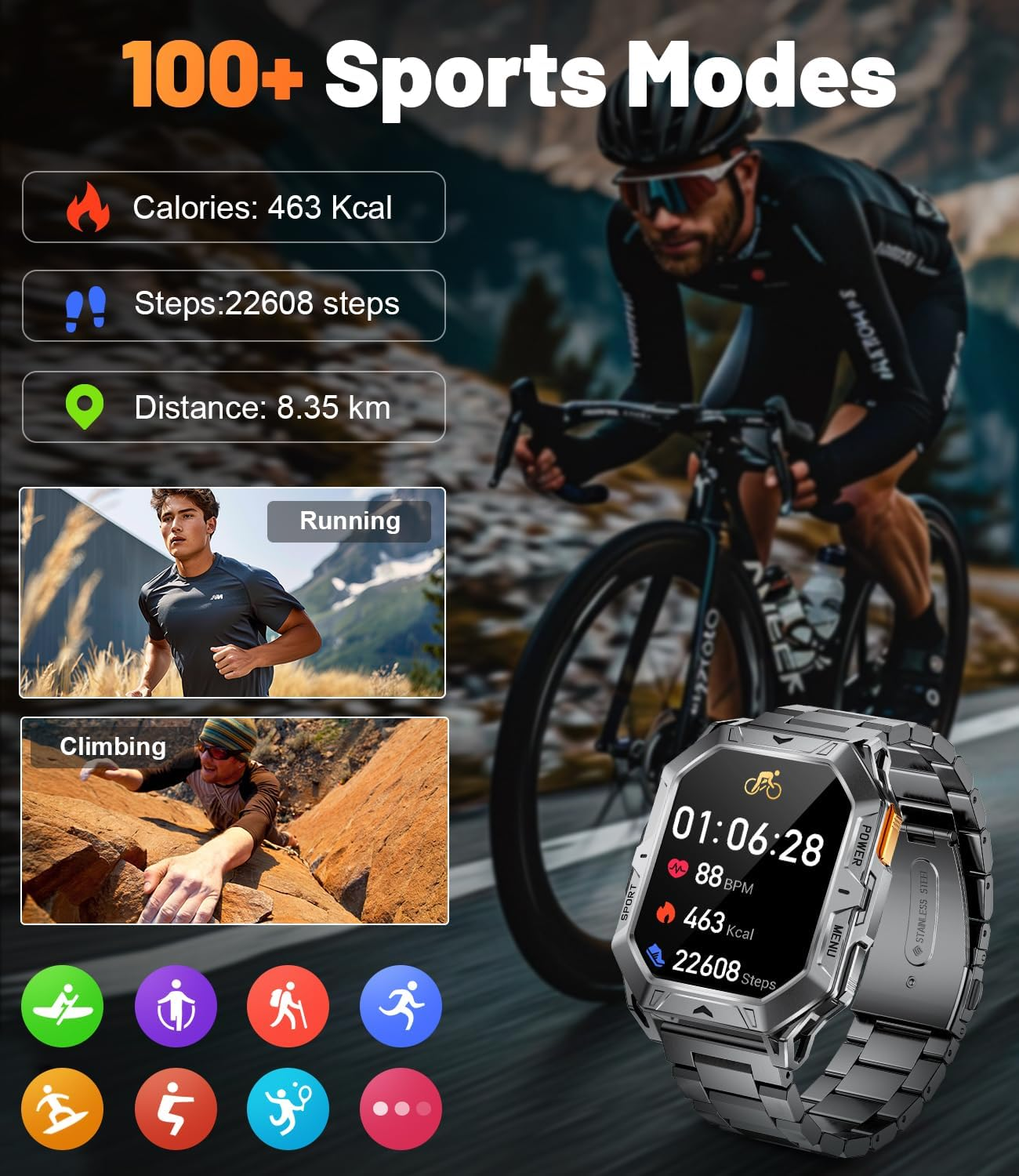 Military Smart Watch for Men (Answer/Make Calls), 2.13" AMOLED, 1000Mah Battery, Barometer/Altimeter/Compass, 100+ Sports Modes, Health Tracking, 10ATM Multifunctional Activity Tracker for Android Ios image number 1