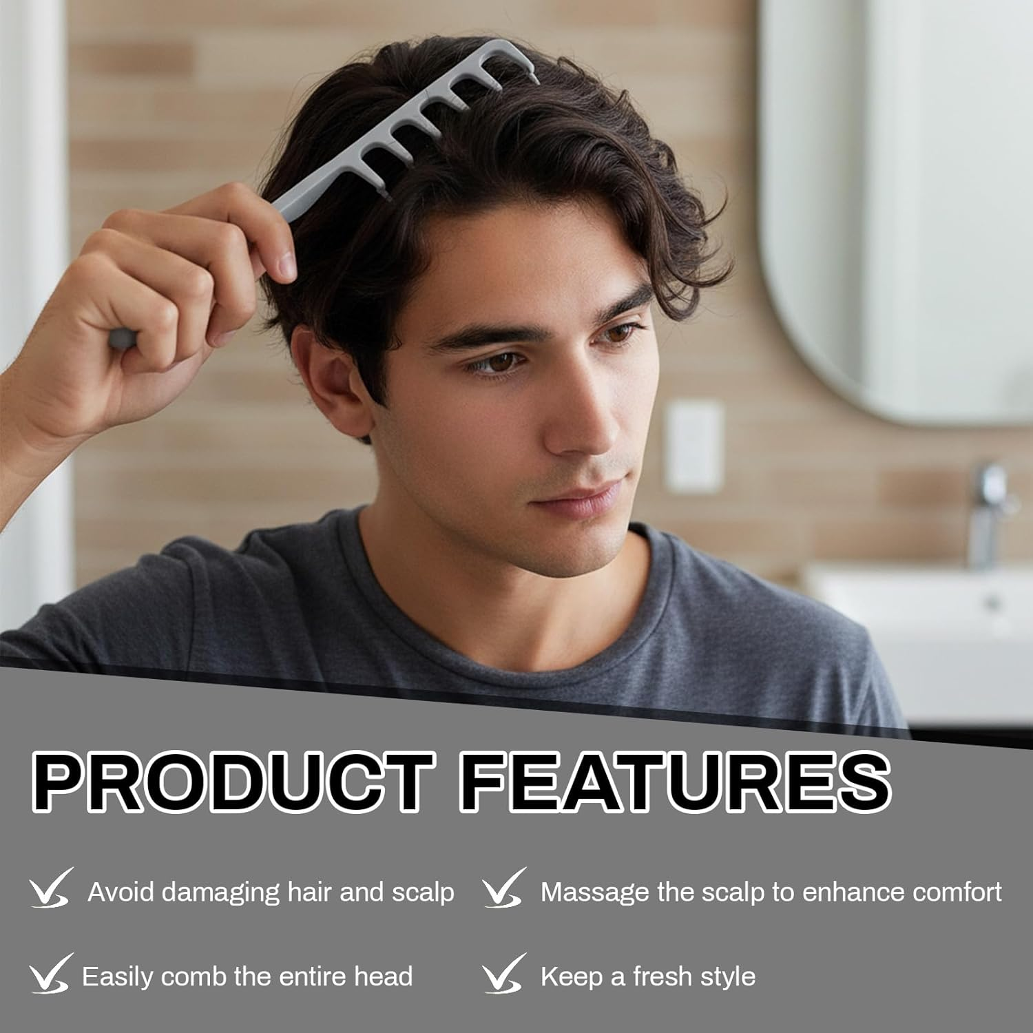 Styling Comb with Texture Comb, Texture Styling Comb, Wide Tooth Comb Men, Roots Volume Toollelicht Care Accessories, Ideal for Curly Hair, Volume for Hair Roots with Bangs image number 1
